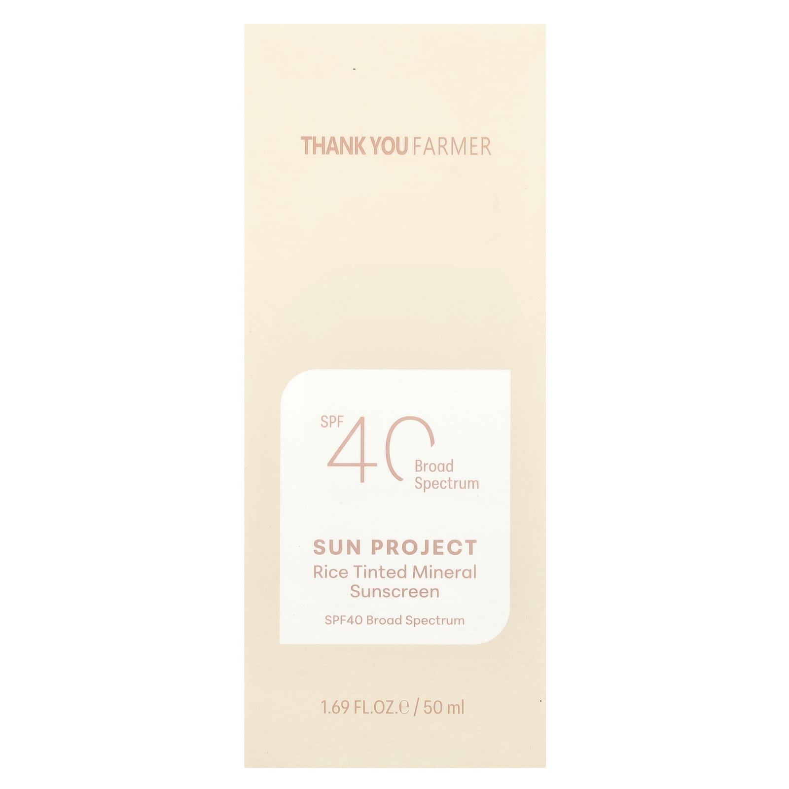 Thank You Farmer, Sun Project, Rice Tinted Mineral Sunscreen, SPF40, 1.69 fl oz (50 ml)