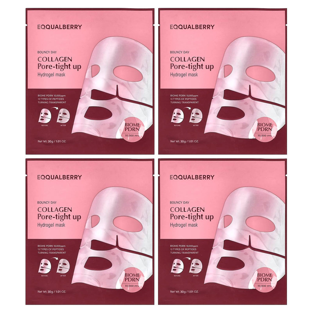 EQQUALBERRY, Bouncy Day, Collagen Pore-Tight Up, Hydrogel Beauty Mask, 4 Sheet, 1.01 oz (30 g) Each