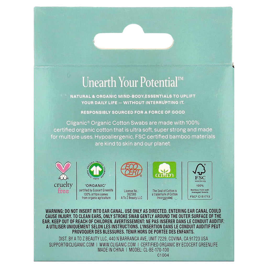 Cliganic, Organic Cotton Swabs , 100 Count
