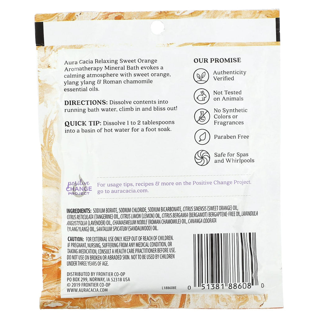 Aura Cacia, Aromatherapy Mineral Bath, Relaxing, Sweet Orange, 2.5 oz (70.9 g)