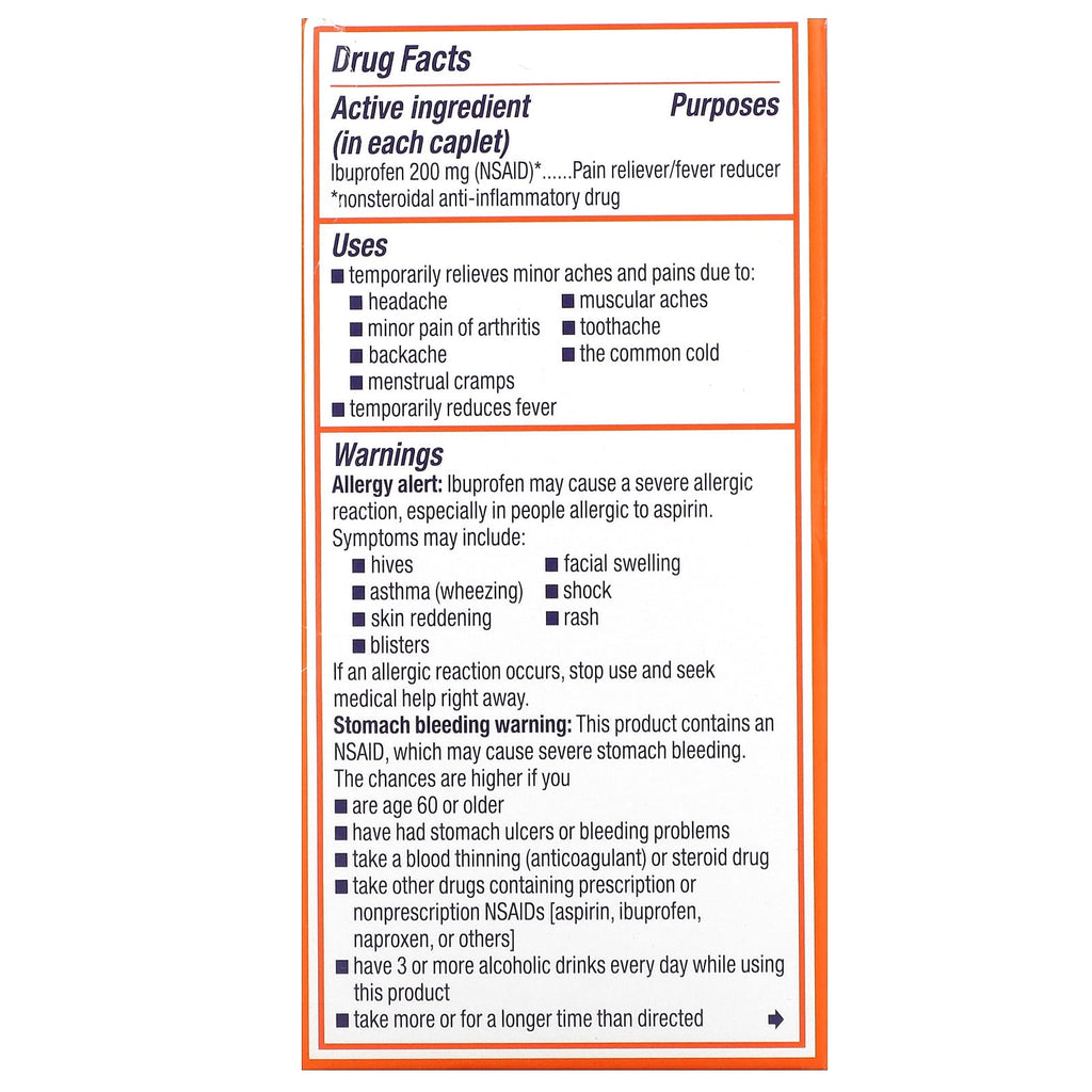 Motrin, Ibuprofen Tablets, 200 mg, 100 Coated Caplets
