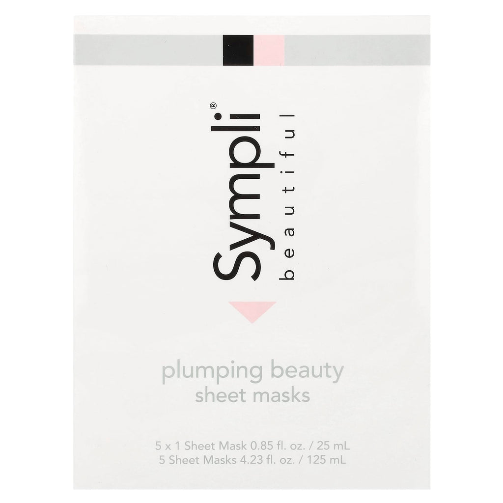 Sympli Beautiful, Plumping Beauty Sheet Mask, 5 Sheet Masks, 0.85 fl oz (25 ml) Each