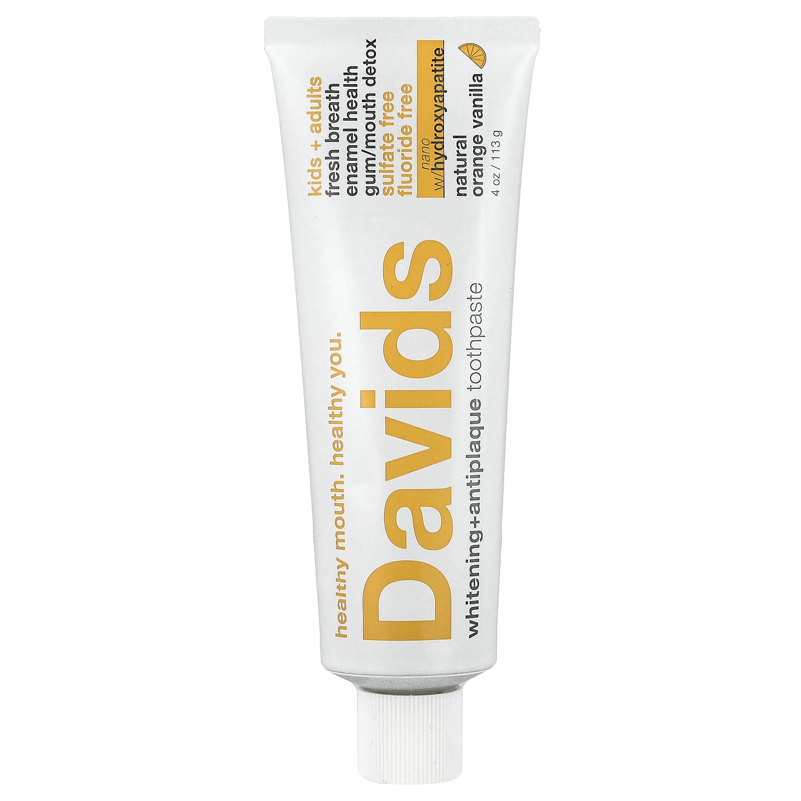 Davids, Kids + Adults Whitening + Antiplaque Toothpaste, Natural Orange Vanilla, 4 oz (113 g)