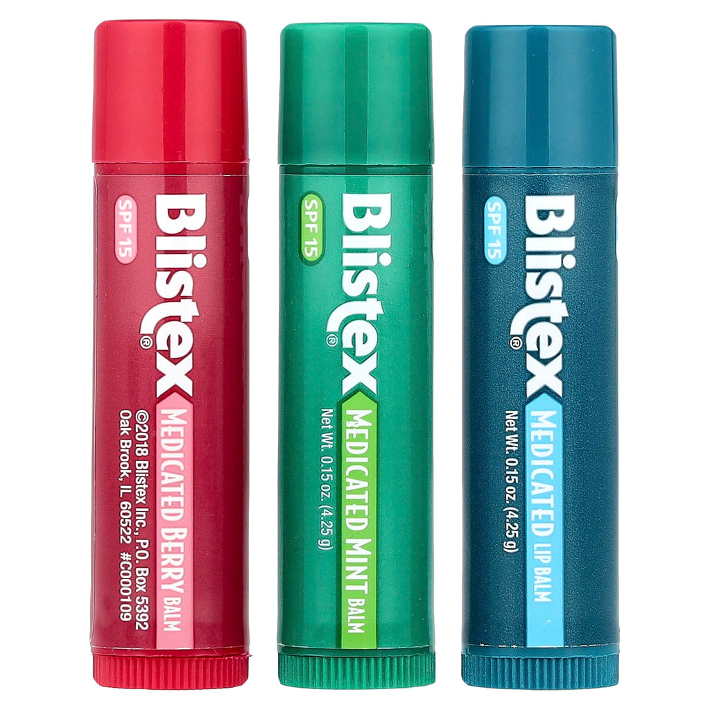 Blistex, Medicated Lip Balm, SPF 15, Mint, Berry, Classic , 3 Pack, 0.15 oz (4.25 g) Each