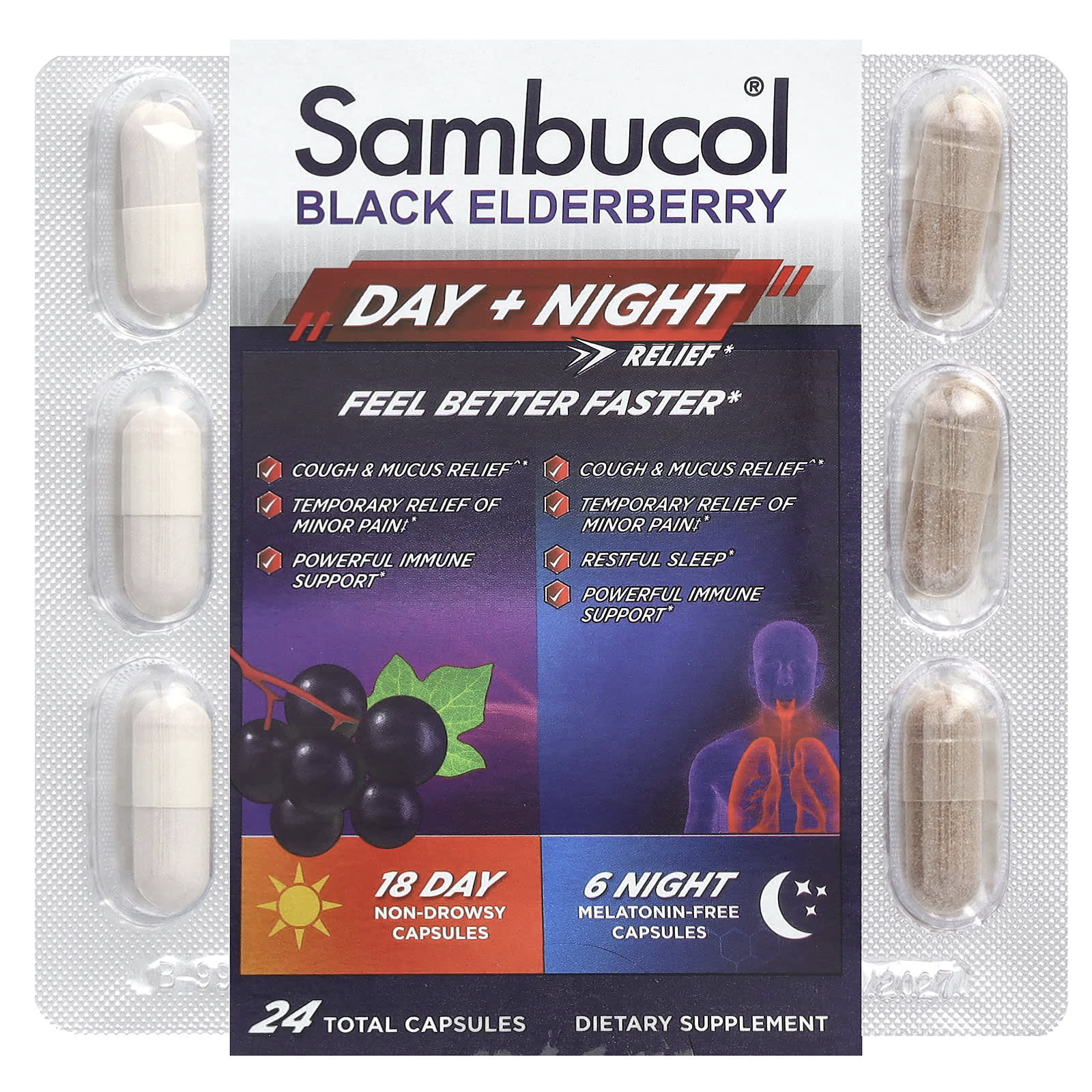 Sambucol, Black Elderberry, Day + Night Relief , 24 Capsules