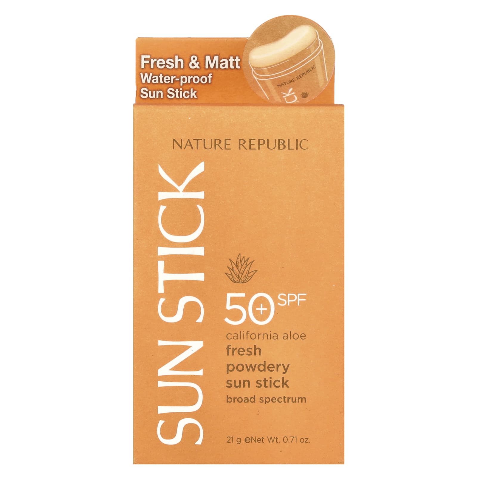 Nature Republic, California Aloe Fresh Powdery Sun Stick, SPF 50+, 0.71 oz (21 g)
