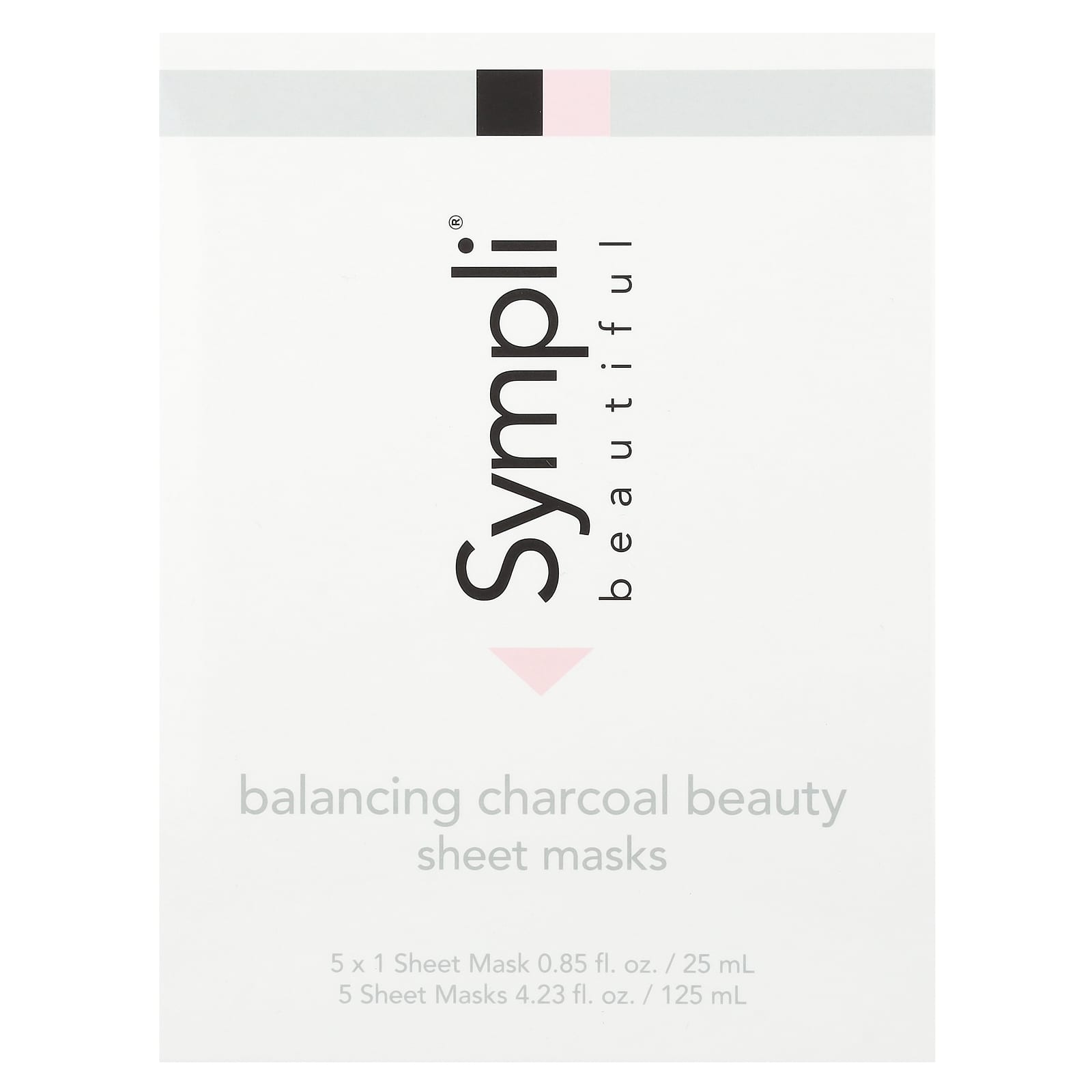 Sympli Beautiful, Balancing Charcoal Beauty Sheet Masks, 5 Sheet Masks, 0.85 fl oz (25 ml) Each