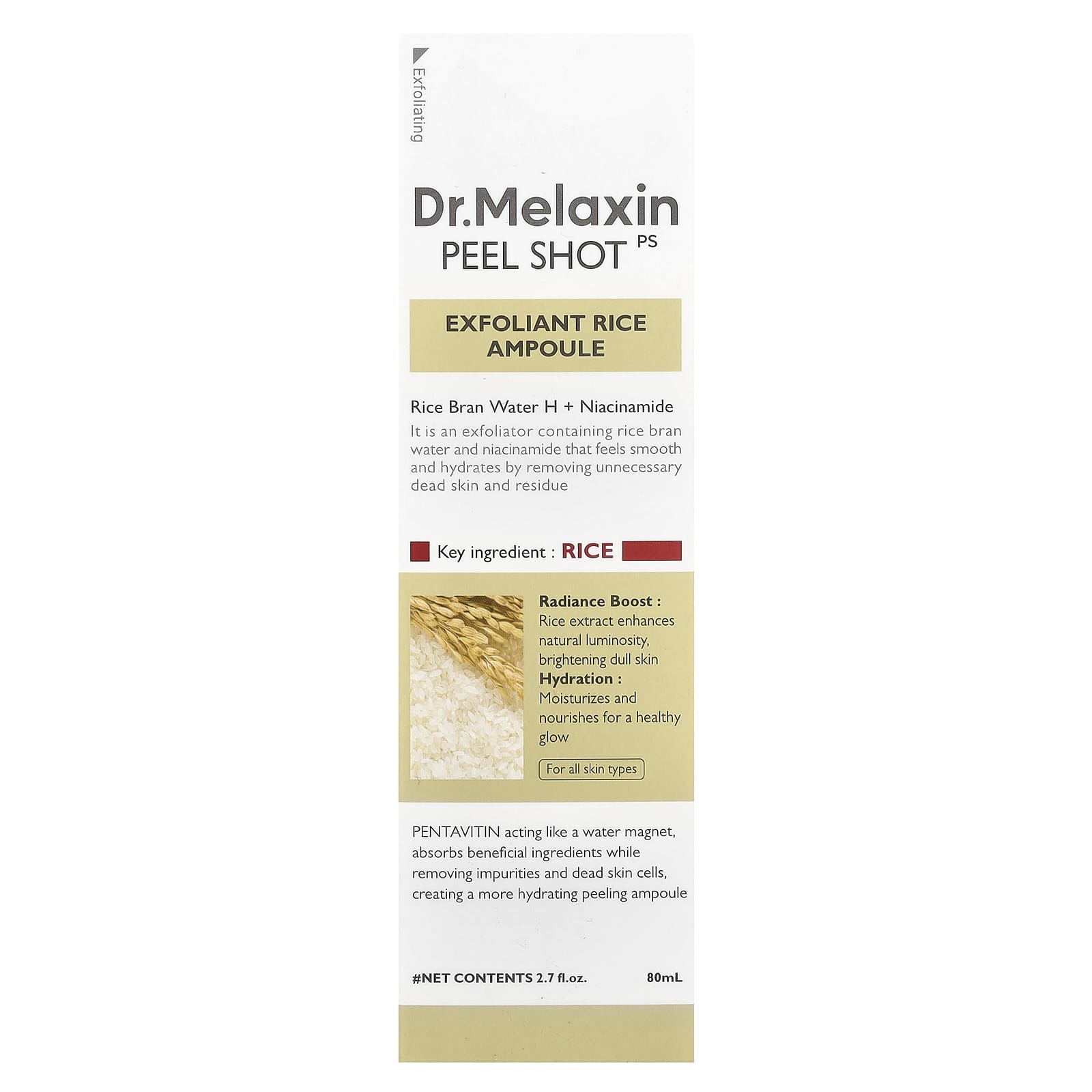 Dr.Melaxin, Peel Shot, Exfoliant Rice Ampoule, For All Skin Types, 2.7 fl oz (80 ml)
