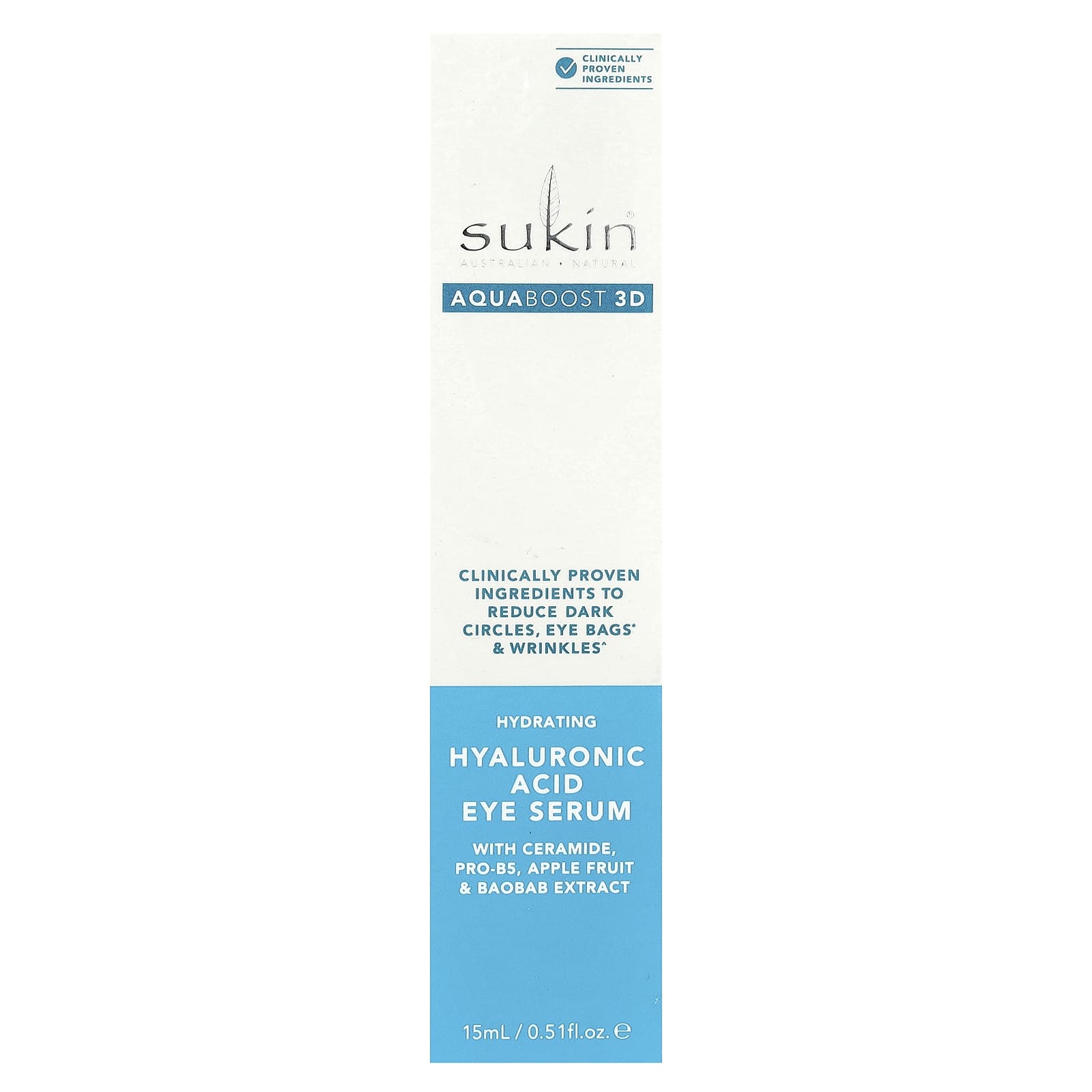 Sukin, AquaBoost 3D, Hyaluronic Acid Eye Serum, 0.51 fl oz (15 ml)