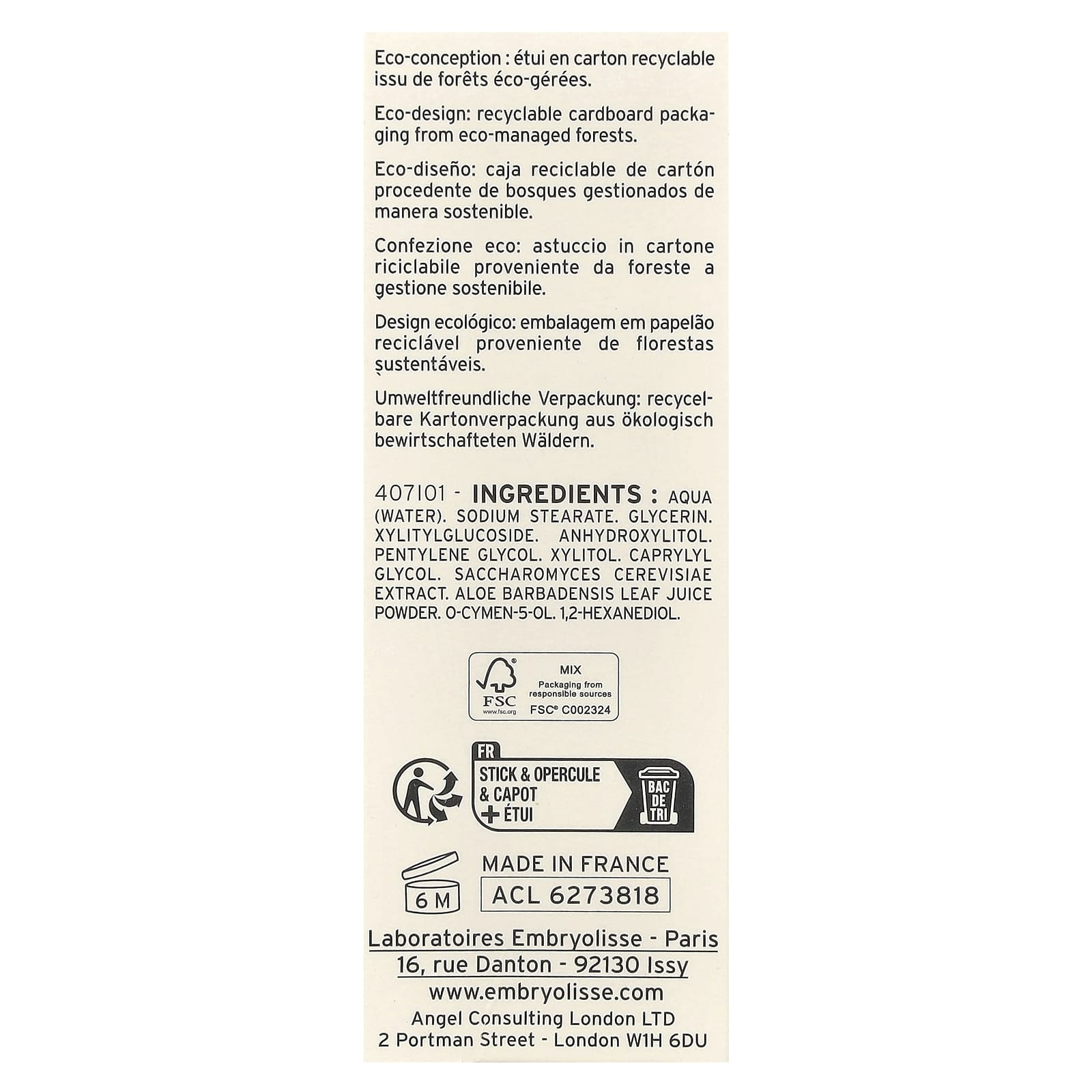 Embryolisse, Radiant Eye, Express Cooling and Refreshing Eye Care Stick, 0.15 oz (4.5 g)