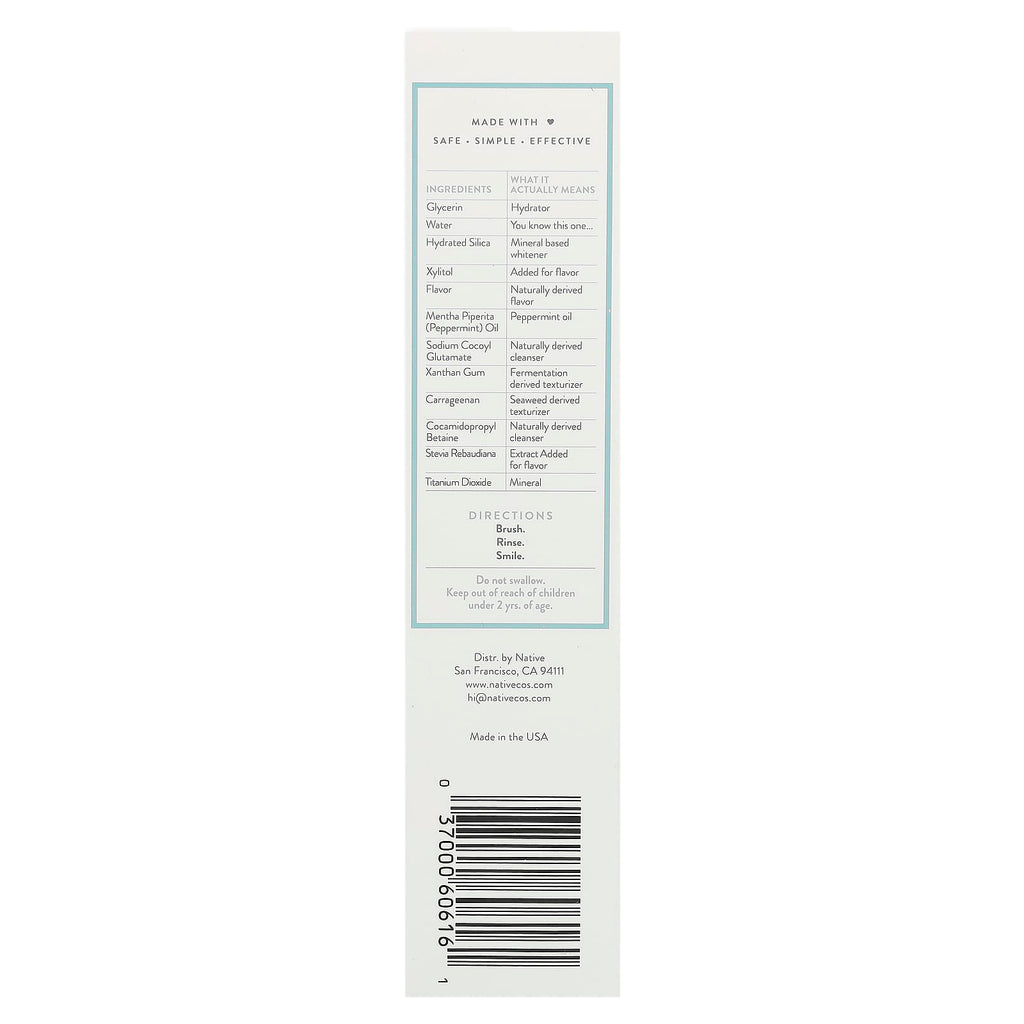 Native, Whitening Fluoride Free Toothpaste, Wild Mint & Peppermint Oil, 4.1 oz (116 g)