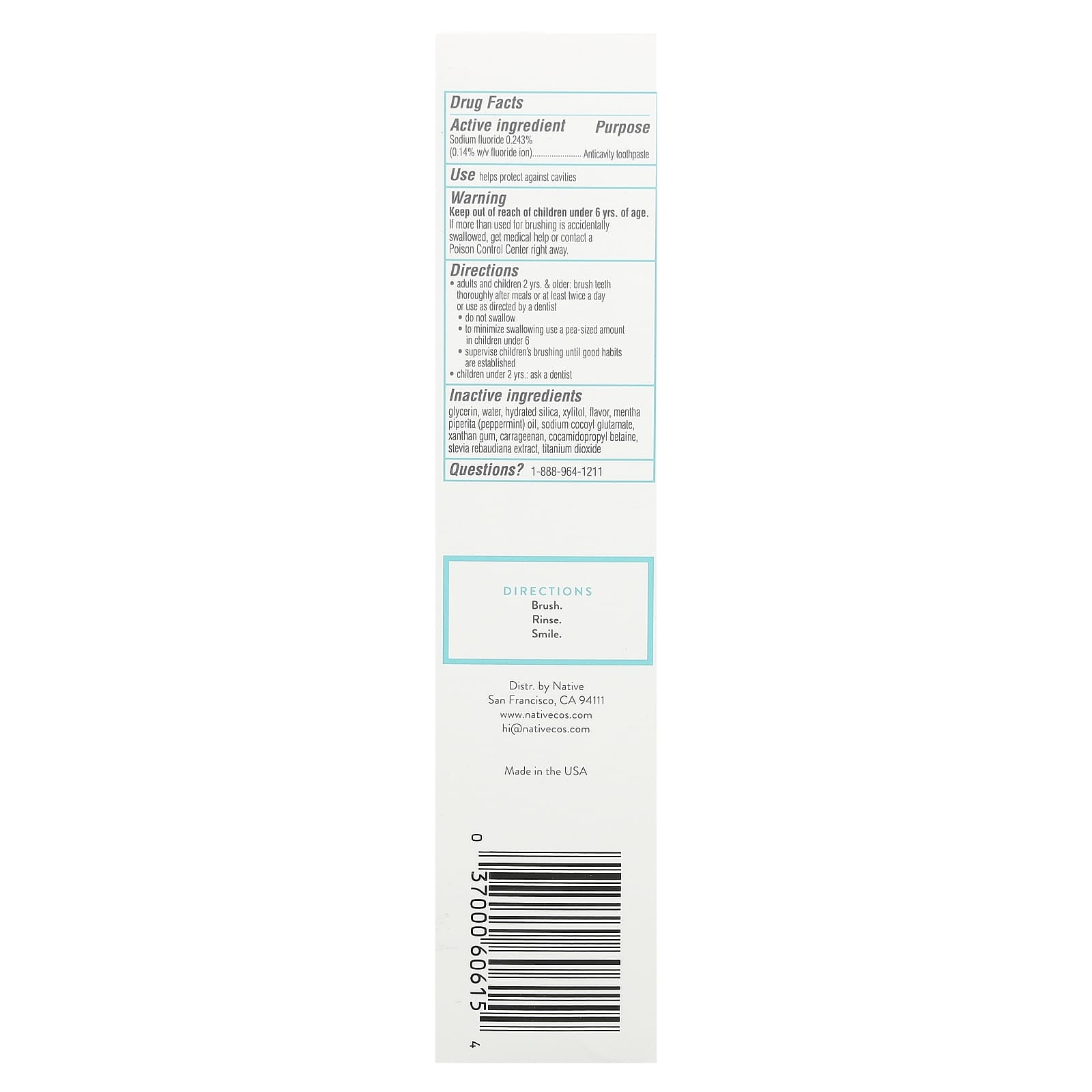 Native, Whitening Toothpaste, With Fluoride, Wild Mint & Peppermint Oil, 4.1 oz (116 g)