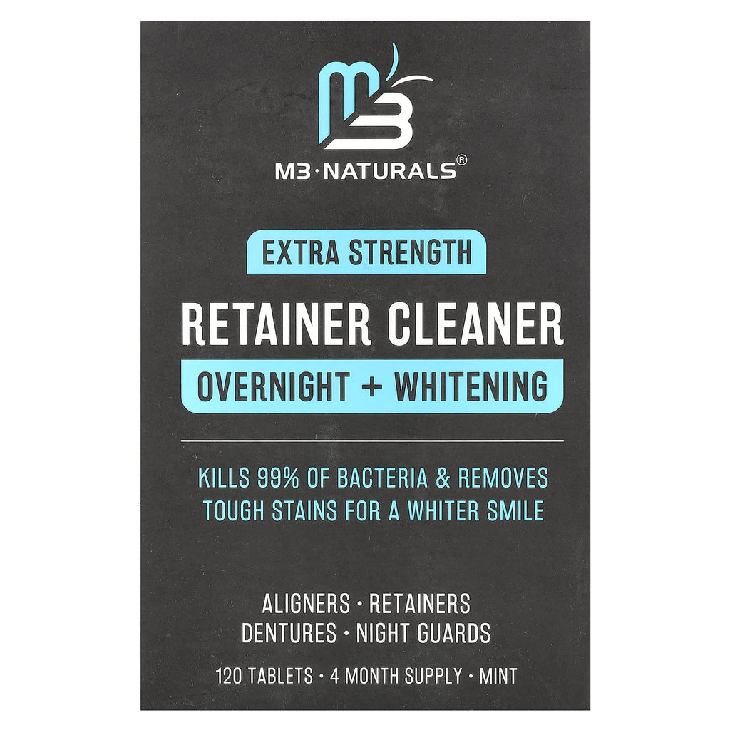 M3 Naturals, Retainer Cleaner, Overnight + Whitening, Mint, 120 Tablets