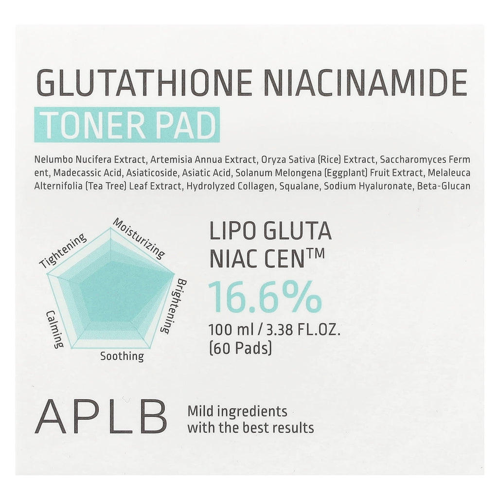 APLB, Glutathione Niacinamide, Toner Pad, 60 Pads, 3.38 fl oz (100 ml)