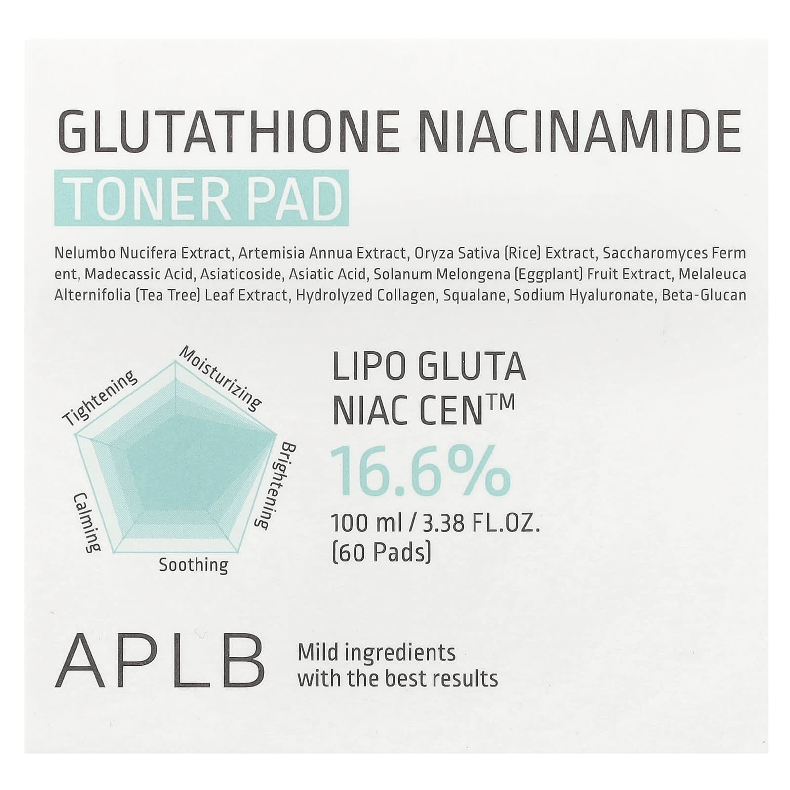 APLB, Glutathione Niacinamide, Toner Pad, 60 Pads, 3.38 fl oz (100 ml)