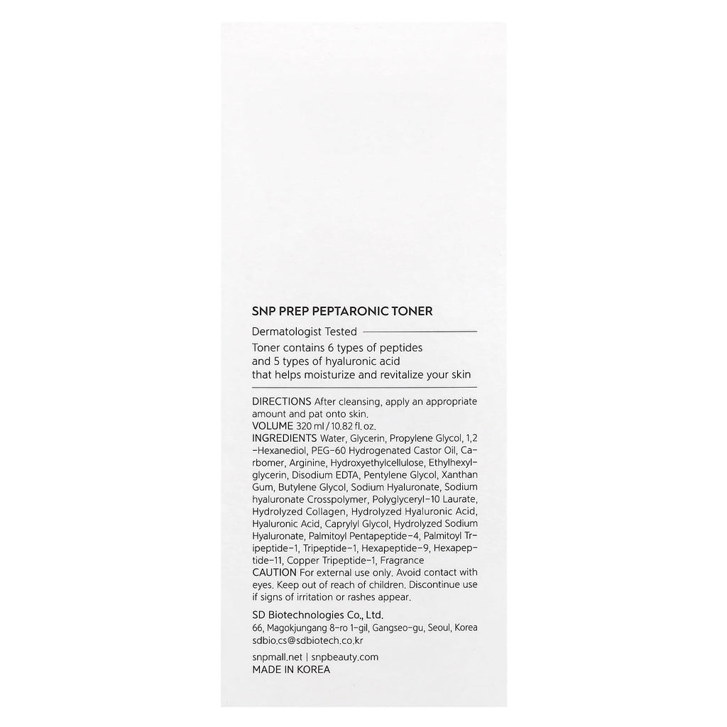 SNP, Prep Peptaronic, Peptide And Hyaluronic Acid, Toner, 10.82 fl oz (320 ml)