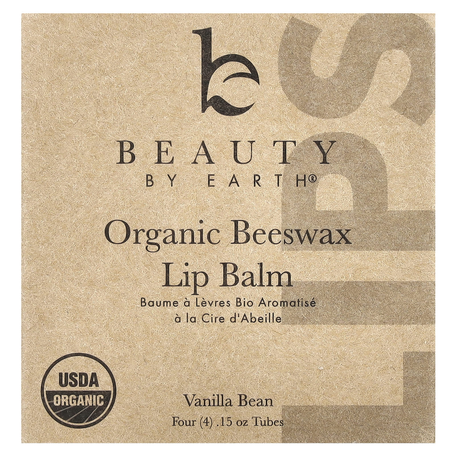 Beauty By Earth, Organic Beeswax Lip Balm, Vanilla Bean, 4 Tubes, 0.15 oz Each