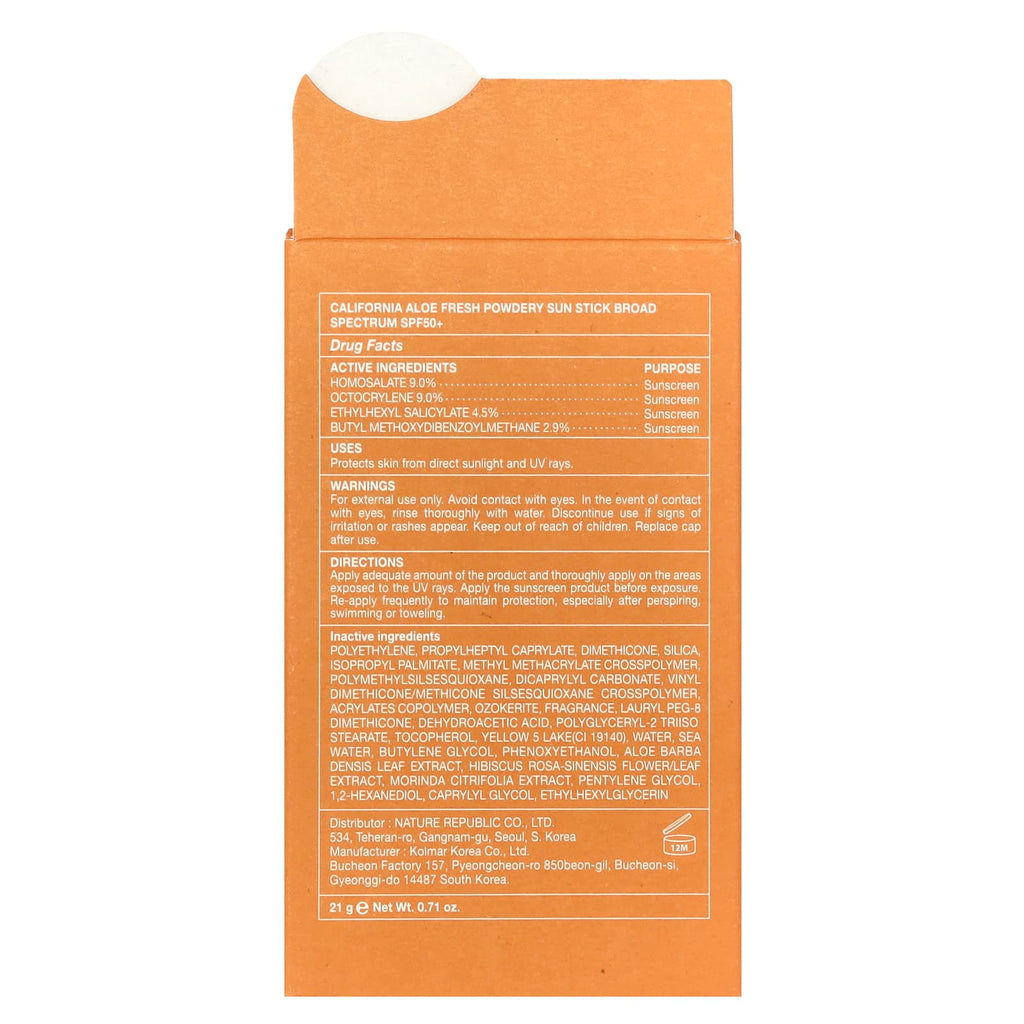 Nature Republic, California Aloe Fresh Powdery Sun Stick, SPF 50+, 0.71 oz (21 g)