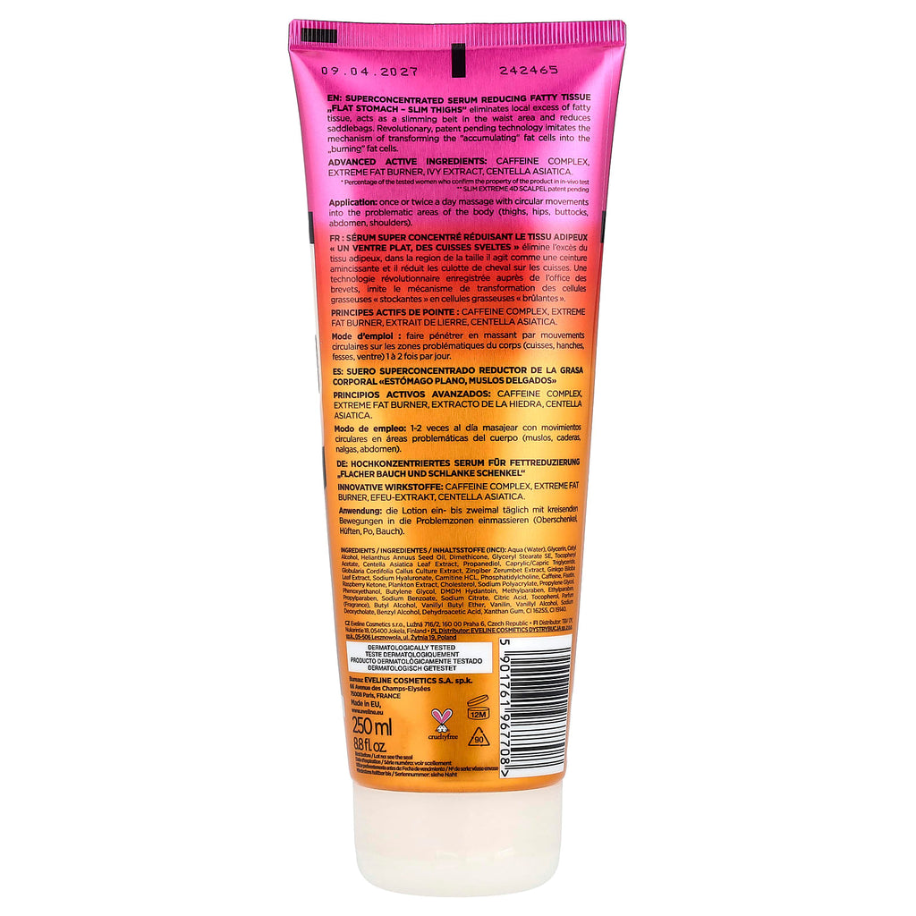 Eveline Cosmetics, Slim Extreme 4D Scalpel, Super Concentrated Serum Reducing Fatty Tissue, 8.8 fl oz (250 ml)