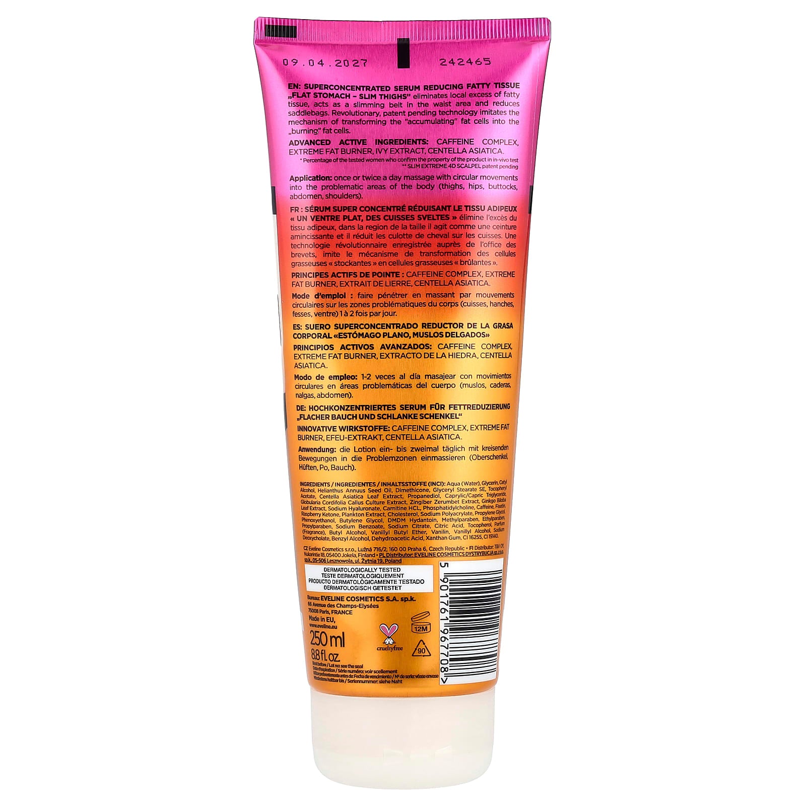 Eveline Cosmetics, Slim Extreme 4D Scalpel, Super Concentrated Serum Reducing Fatty Tissue, 8.8 fl oz (250 ml)