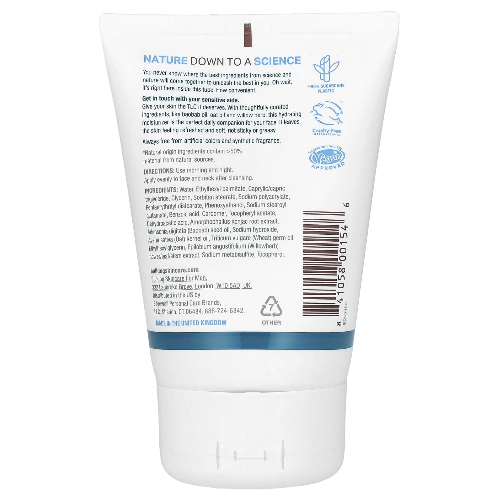 Bulldog Skincare For Men, Sensitive Moisturizer, Fragrance Free, 3.3 fl oz (100 ml)