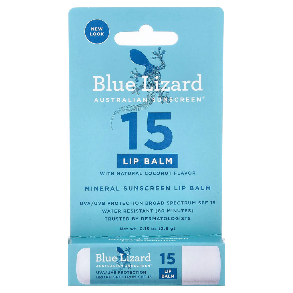 Blue Lizard Australian Sunscreen, Mineral Sunscreen Lip Balm, SPF 15, Natural Coconut, 0.13 oz (3.8 g)