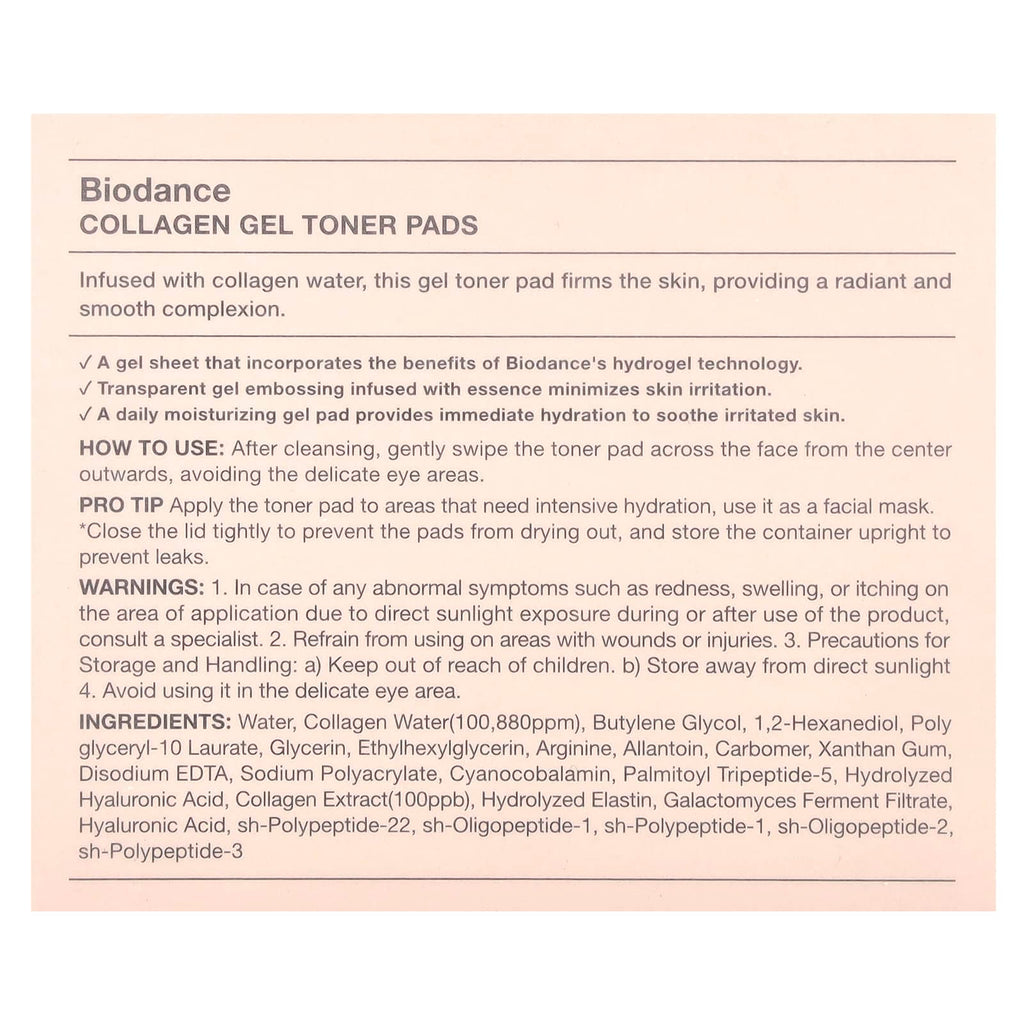 Biodance, Collagen Gel Toner Pads, 60 Pads