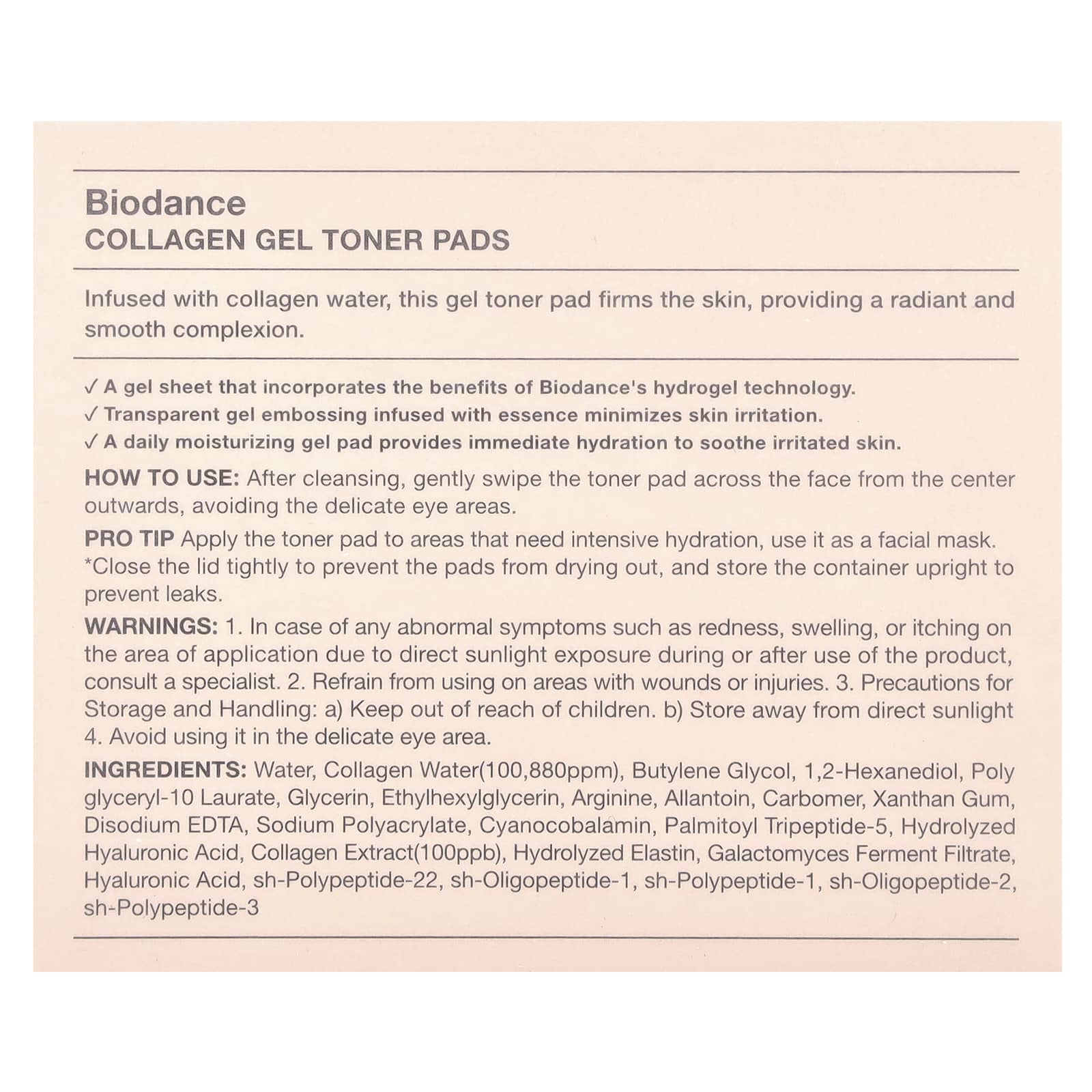 Biodance, Collagen Gel Toner Pads, 60 Pads