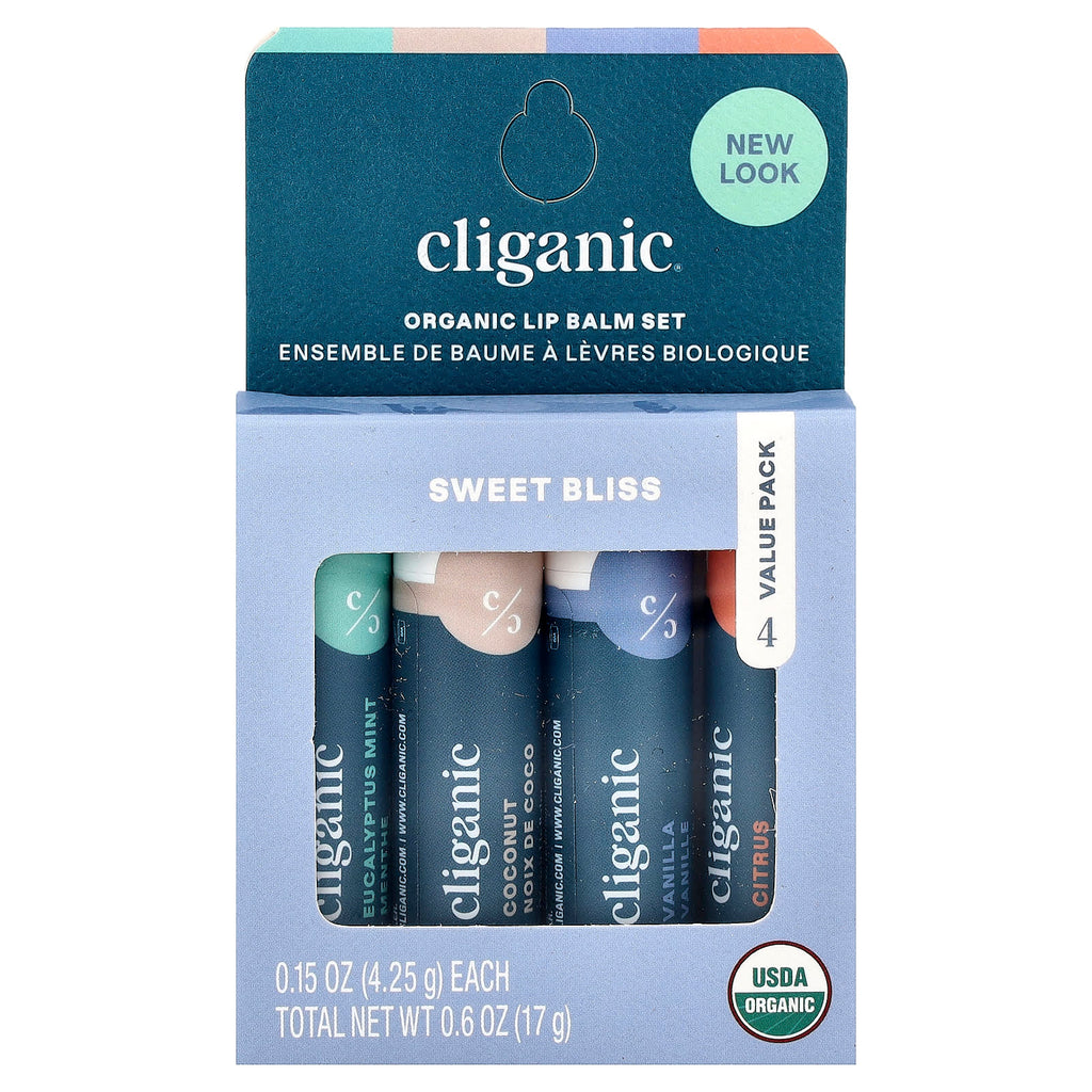 Cliganic, Organic Lip Balm Set, Sweet Bliss, 4 Pack, 0.15 oz (4.25 g) Each