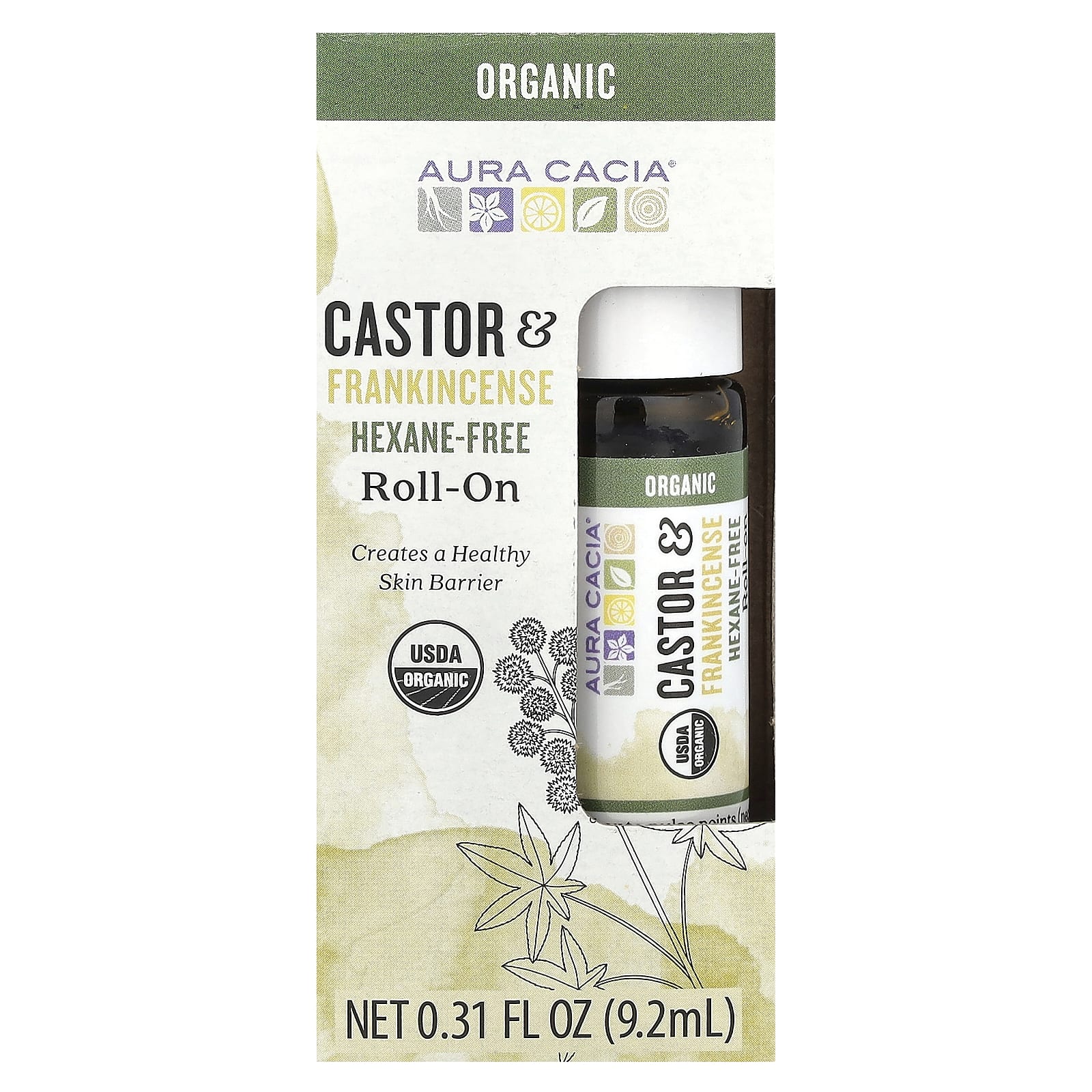 Aura Cacia, Roll-On, Castor & Frankincense, 0.31 fl oz (9.2 ml)