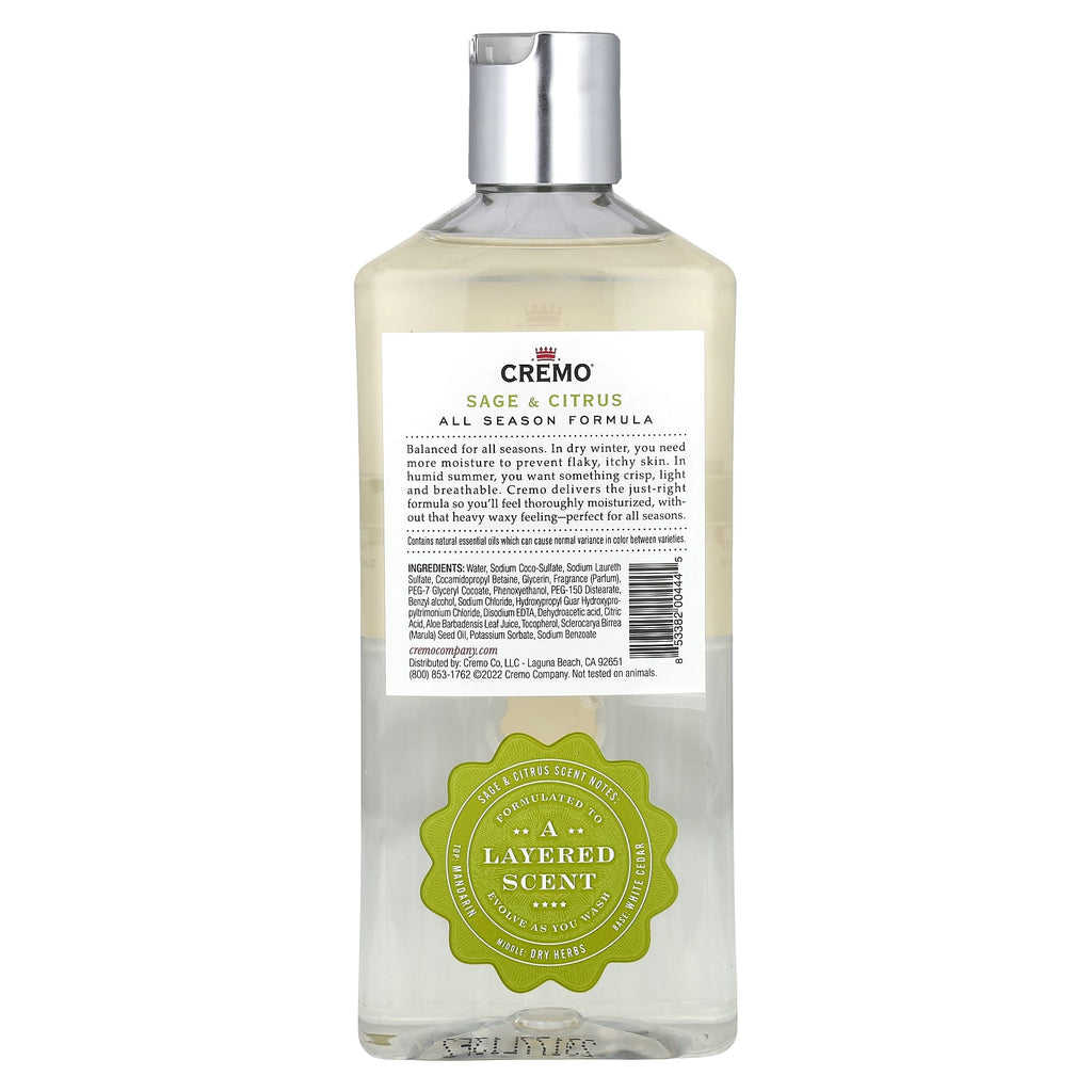 Cremo, All Season Body Wash, No. 2, Sage & Citrus, 16 fl oz (473 ml)