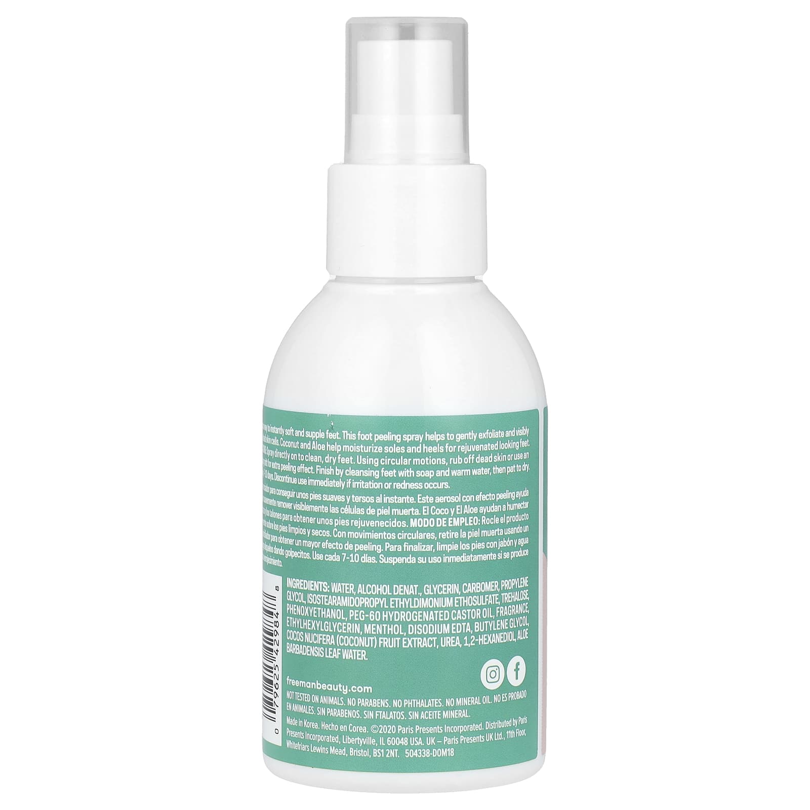 Freeman Beauty, Flirty Feet, Instant Foot Peeling Spray, Coconut + Aloe, 4 fl oz (118 ml)