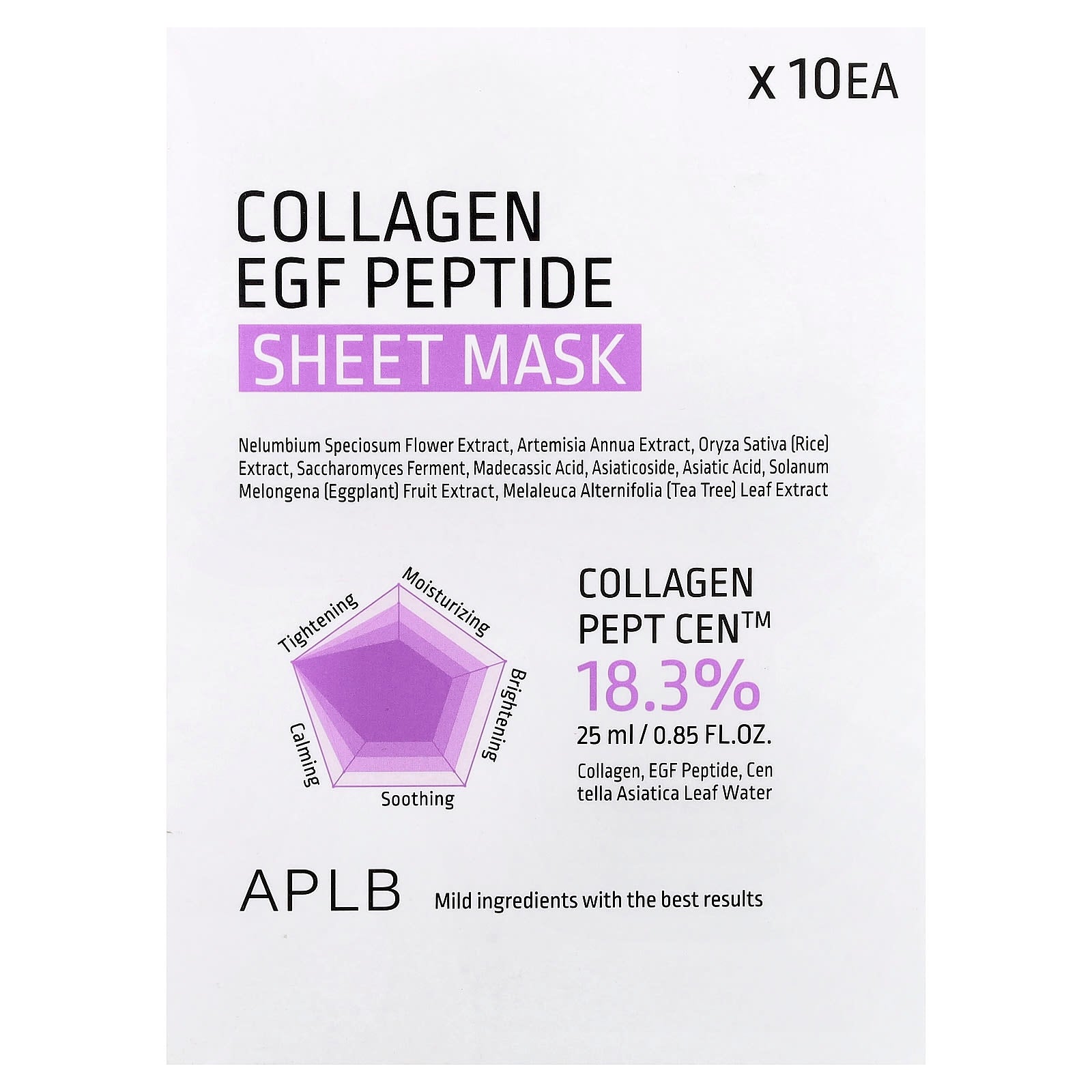 APLB, Collagen EGF Peptide Beauty Sheet Mask, 10 Sheets, 0.85 fl oz (25 ml)