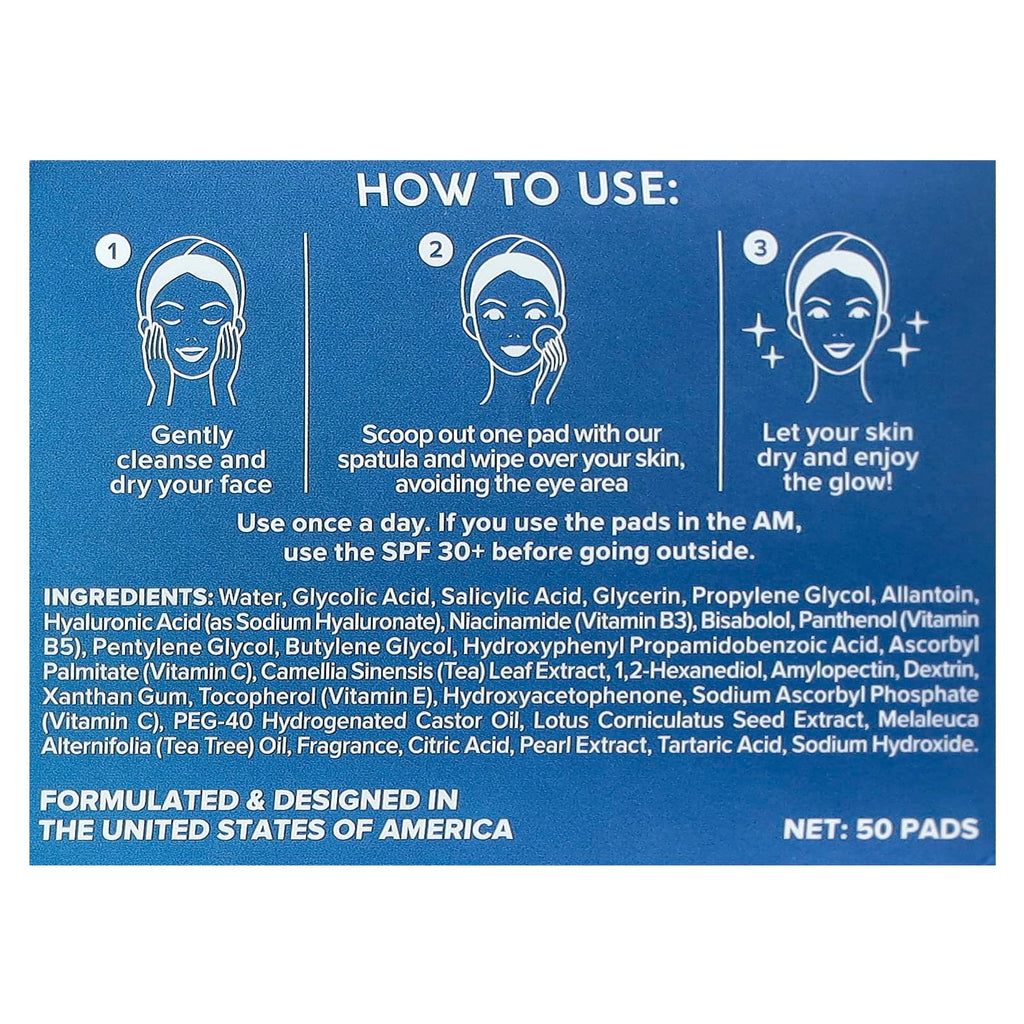 Maree, Daily Exfoliating Pads, Glycolic Acid & Vitamins B3, B5, E, Peach, 50 Pads