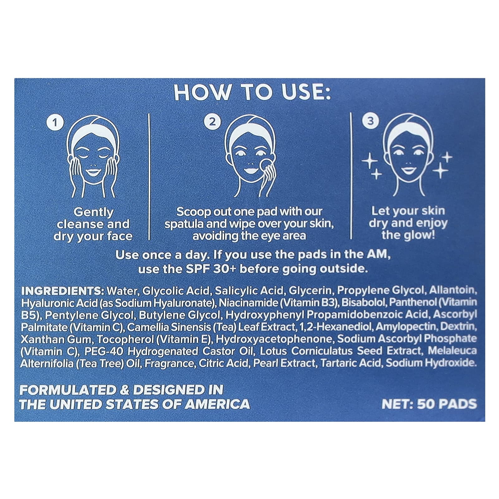 Maree, Daily Exfoliating Pads, Glycolic Acid & Vitamins B3, B5, E, Peach, 50 Pads