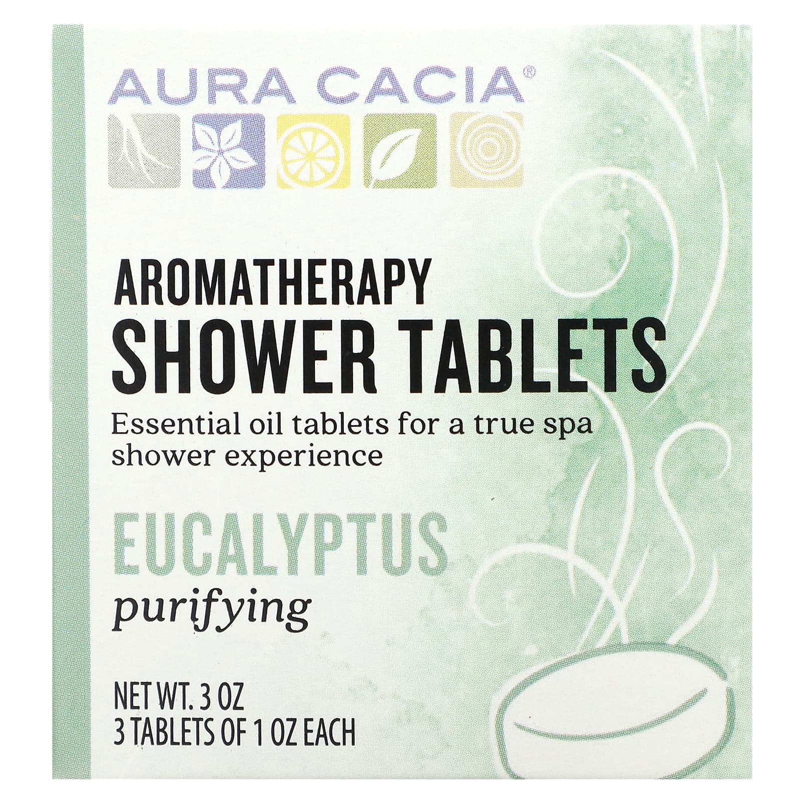 Aura Cacia, Aromatherapy Shower Tablets, Eucalyptus, 3 Tablets, 1 oz Each