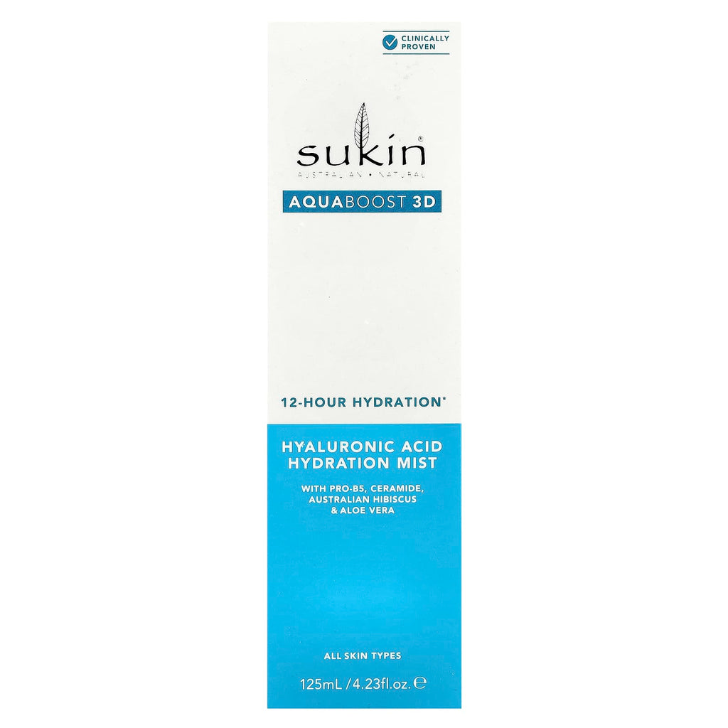 Sukin, AquaBoost 3D, Hyaluronic Acid Hydration Mist, All Skin Types, 4.23 fl oz (125 ml)