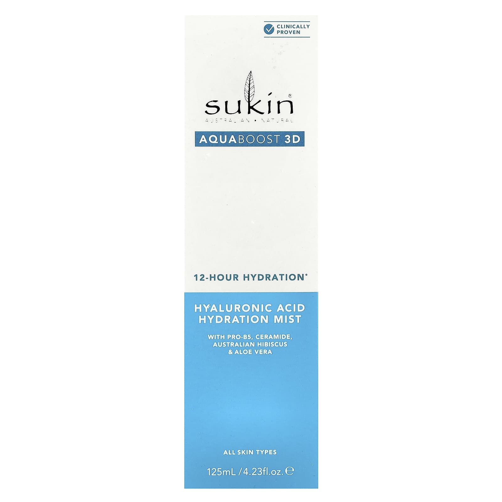 Sukin, AquaBoost 3D, Hyaluronic Acid Hydration Mist, All Skin Types, 4.23 fl oz (125 ml)