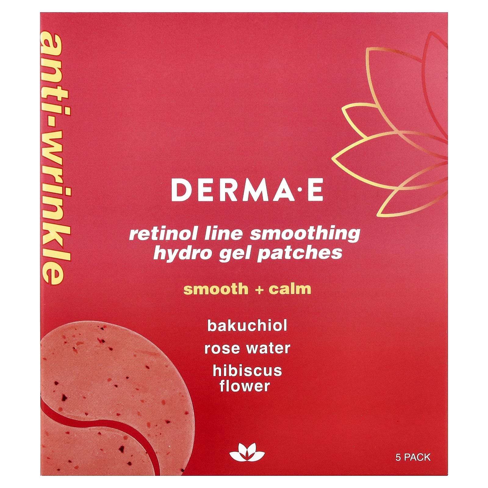 DERMA E, Retinol Line Smoothing Hydro Gel Patches, For All Skin Types, 5 Pack
