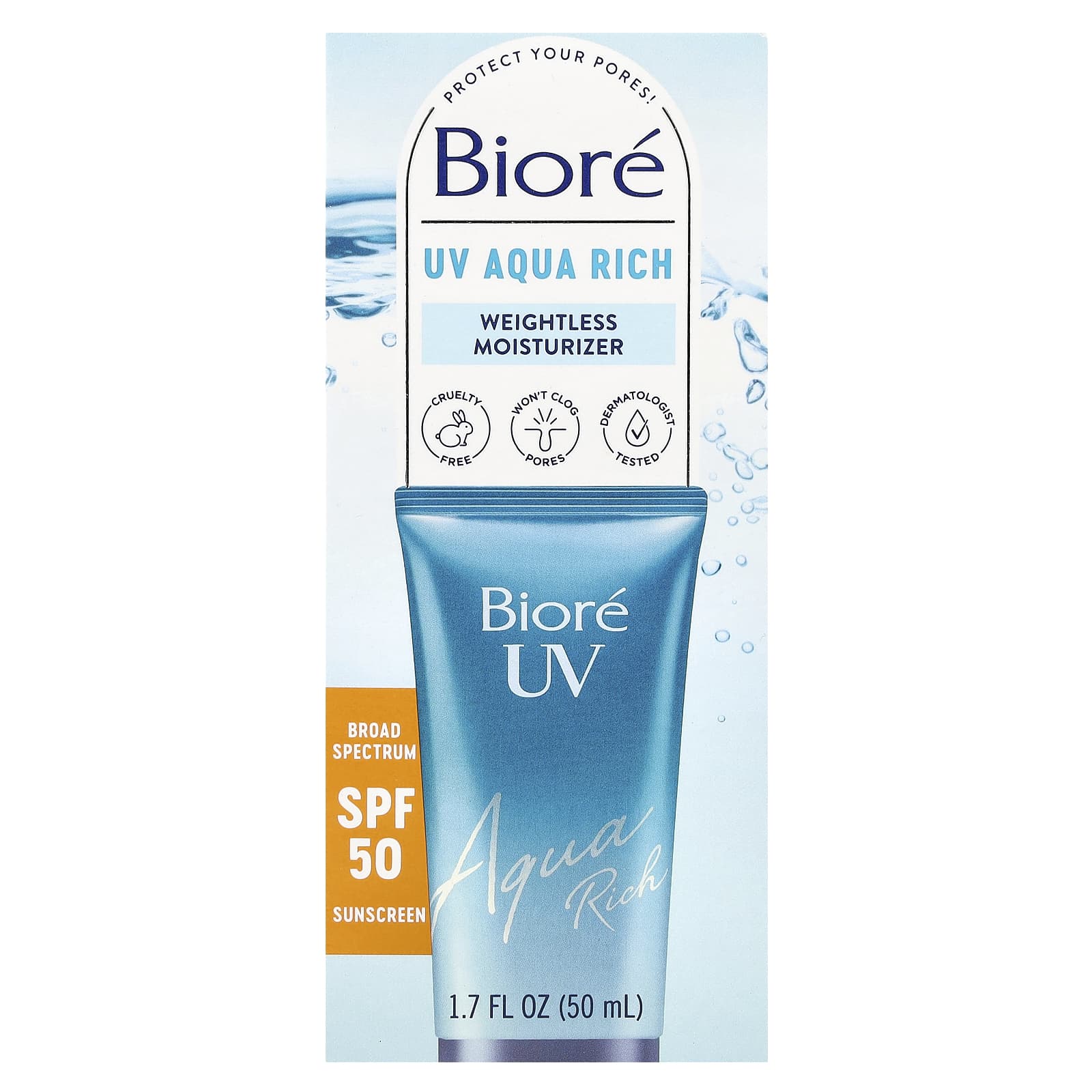 Biore, UV Aqua Rich, Weightless Moisturizer, SPF 50 , 1.7 fl oz (50 ml)