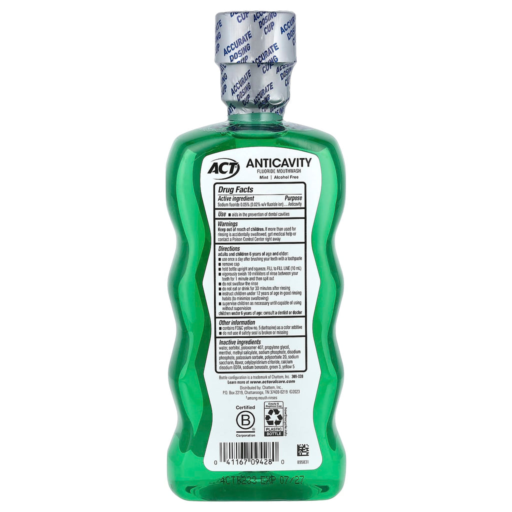 Act, Anticavity Fluoride Mouthwash, Alcohol Free, Mint, 18 fl oz (532 ml)