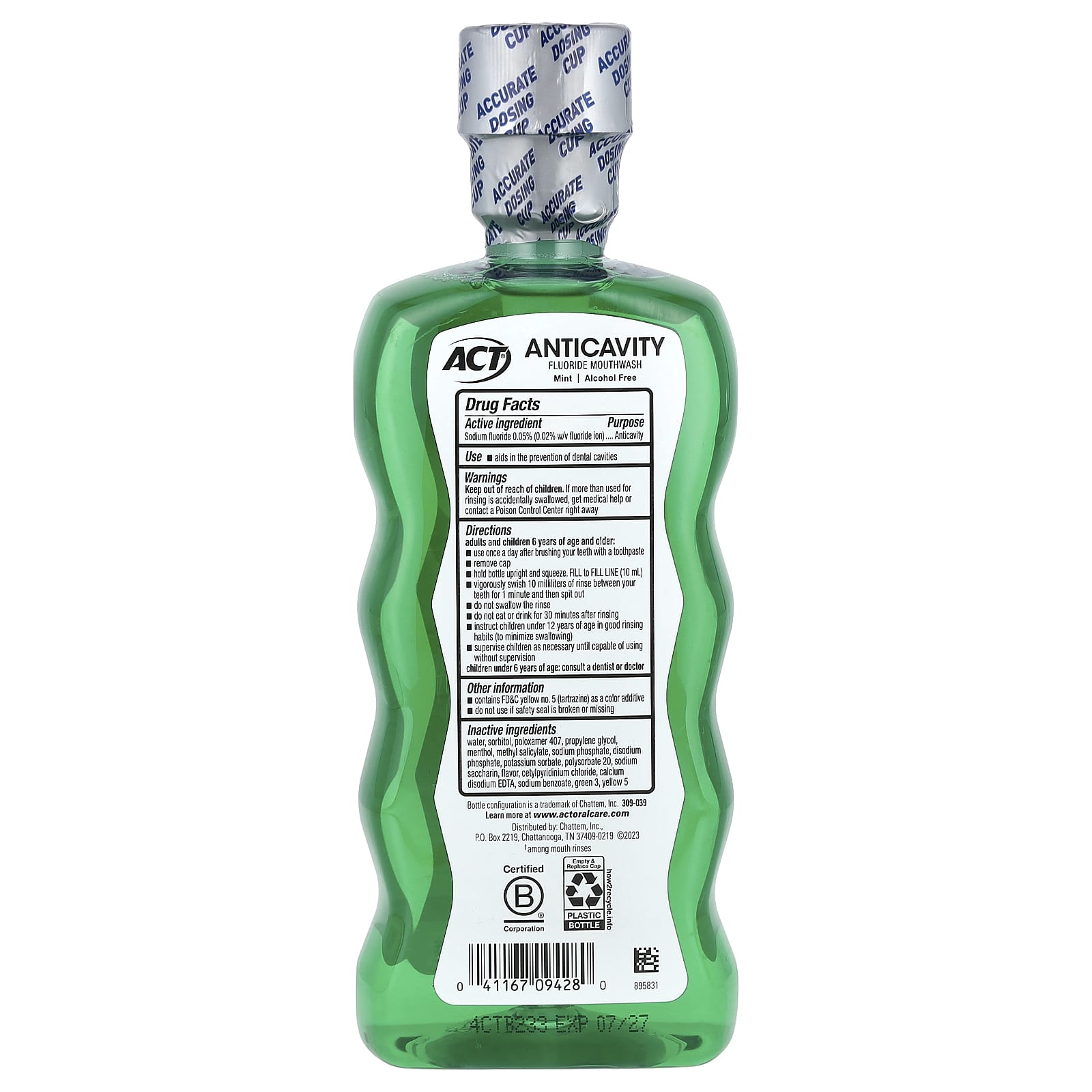 Act, Anticavity Fluoride Mouthwash, Alcohol Free, Mint, 18 fl oz (532 ml)