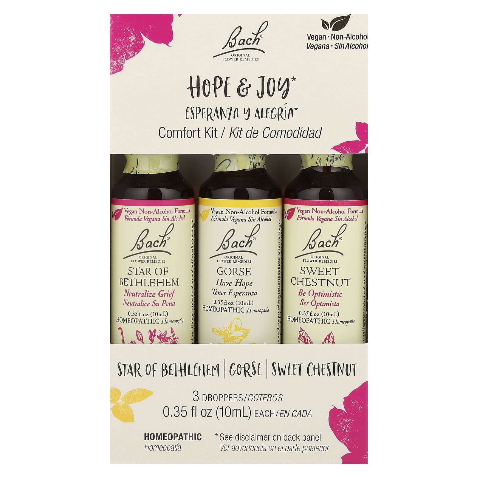 Bach, Original Flower Remedies, Comfort Kit, Hope & Joy , 3 Droppers, 0.35 fl oz (10 ml) Each