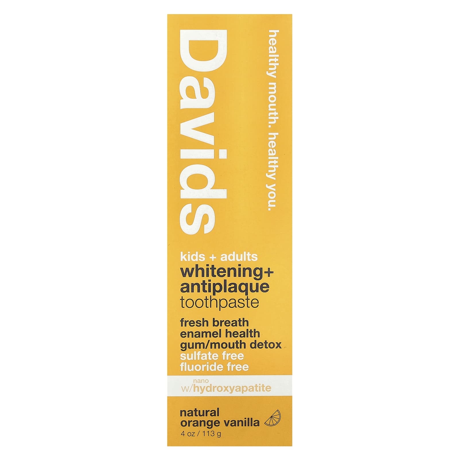 Davids, Kids + Adults Whitening + Antiplaque Toothpaste, Natural Orange Vanilla, 4 oz (113 g)