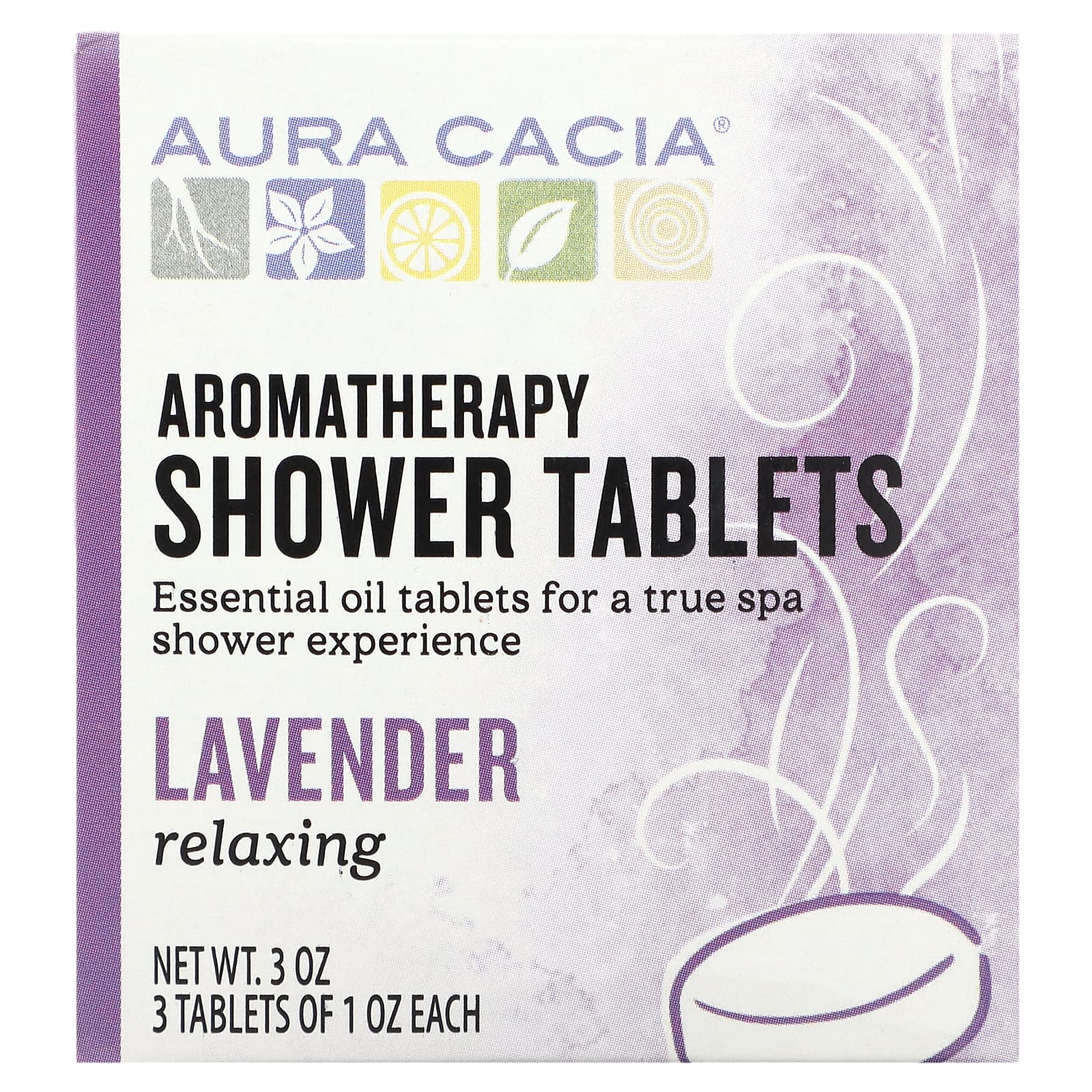 Aura Cacia, Aromatherapy Shower Tablets, Lavender, 3 Tablets, 1 oz Each