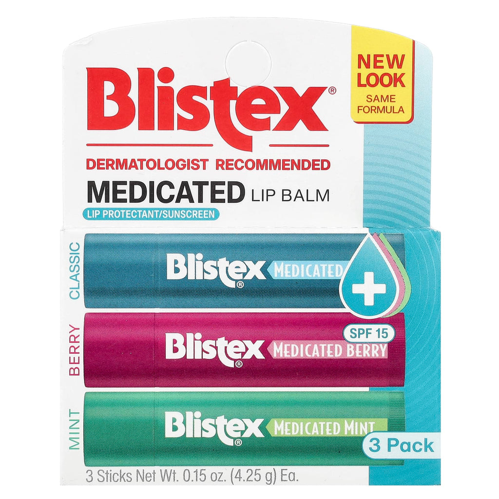 Blistex, Medicated Lip Balm, SPF 15, Mint, Berry, Classic , 3 Pack, 0.15 oz (4.25 g) Each