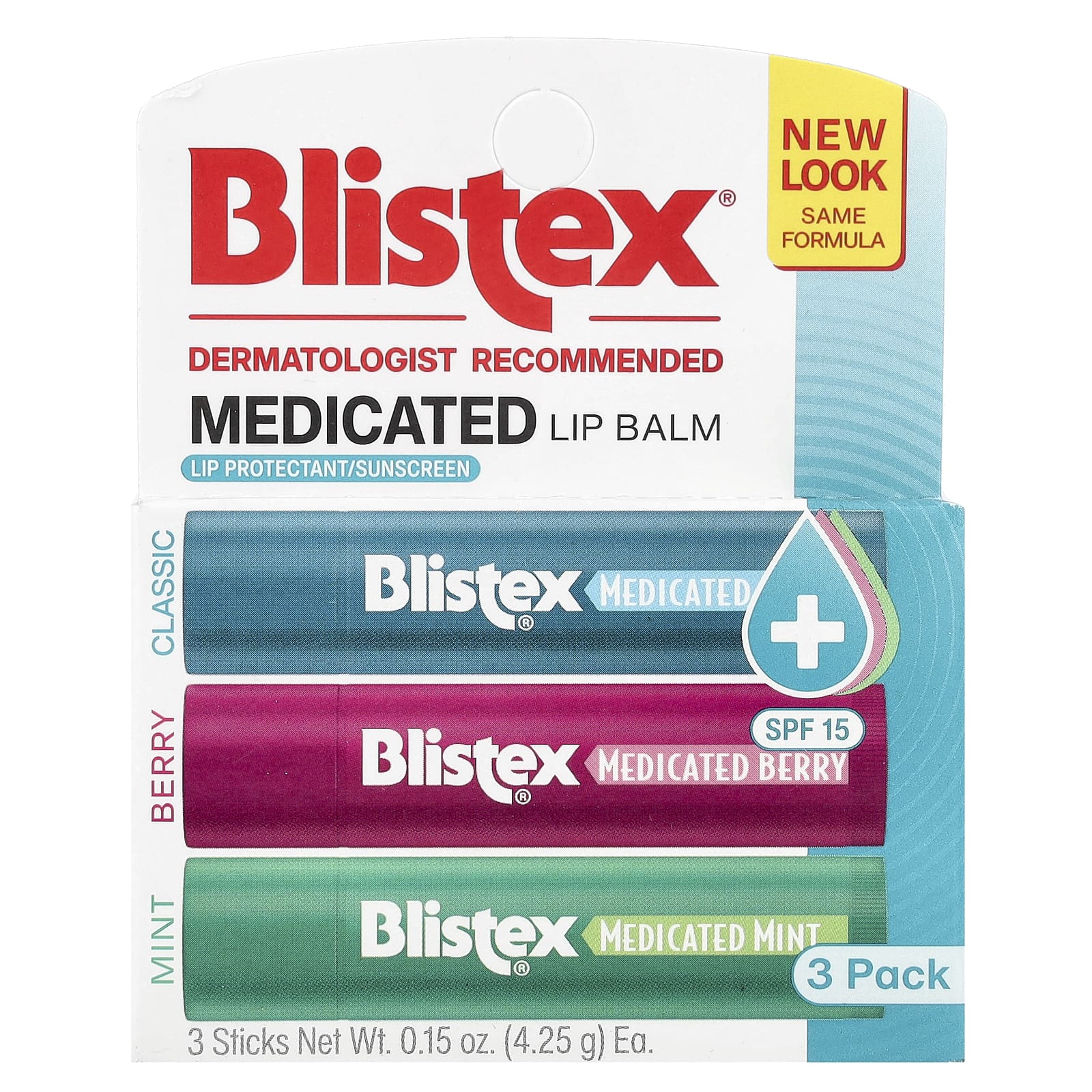 Blistex, Medicated Lip Balm, SPF 15, Mint, Berry, Classic , 3 Pack, 0.15 oz (4.25 g) Each