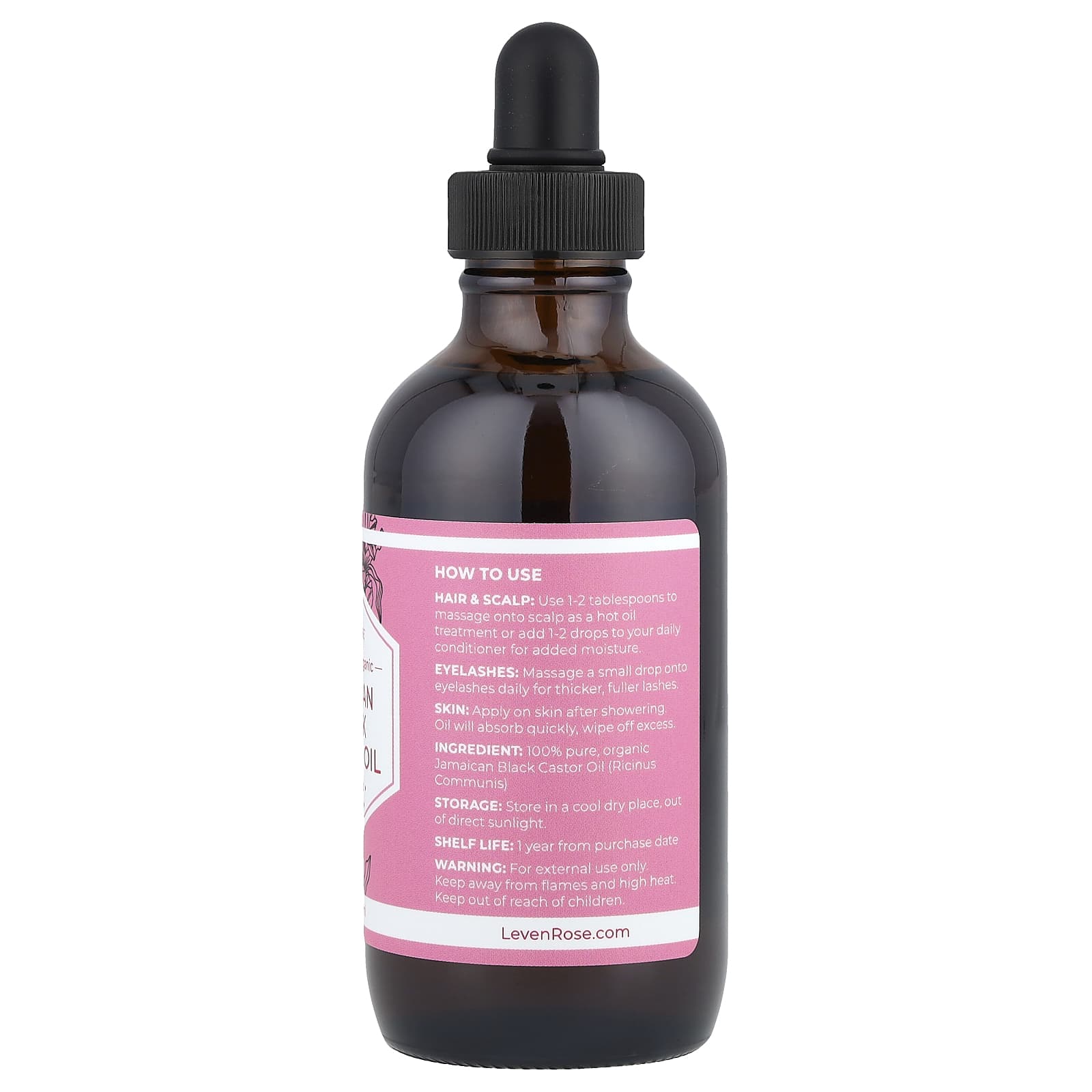 Leven Rose, 100% Pure & Organic Jamaican Black Castor Oil, 4 fl oz (118 ml)