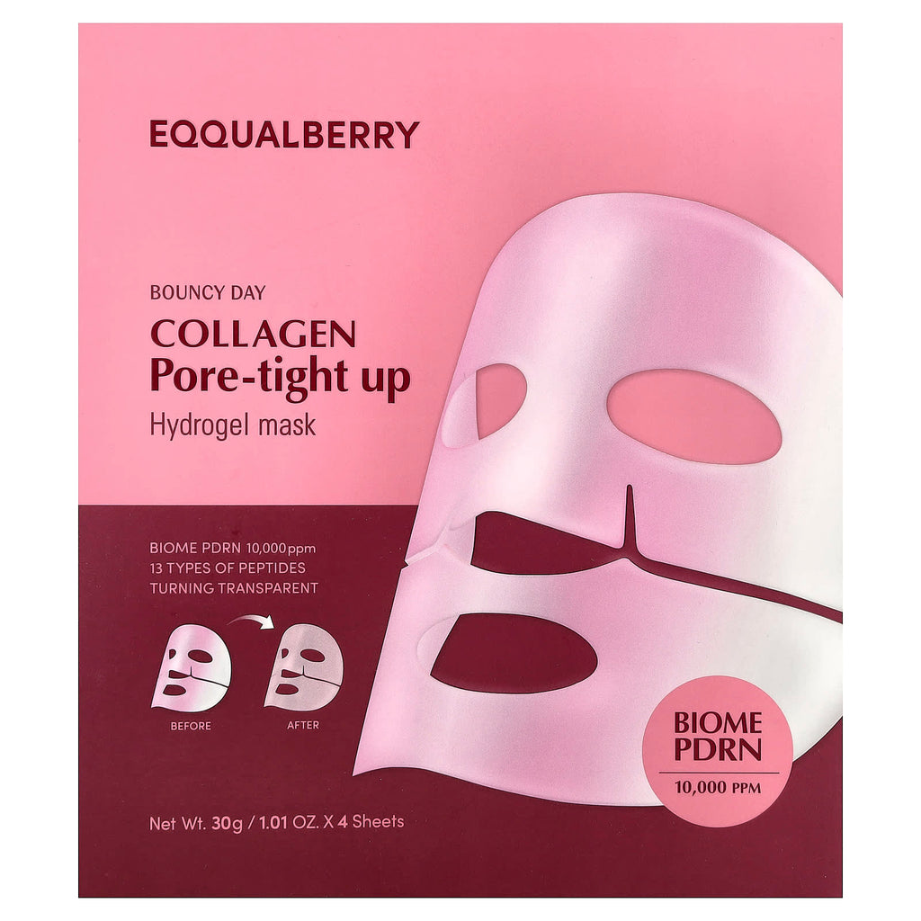 EQQUALBERRY, Bouncy Day, Collagen Pore-Tight Up, Hydrogel Beauty Mask, 4 Sheet, 1.01 oz (30 g) Each