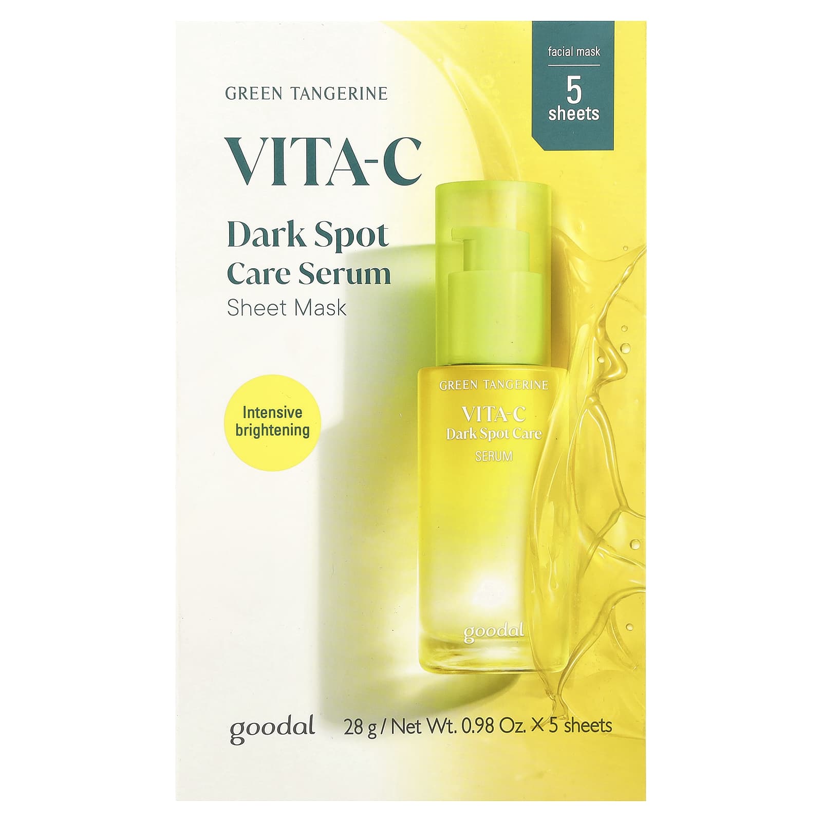Goodal, Green Tangerine Vita-C Dark Spot Care Serum Beauty Sheet Mask, 5 Sheets, 0.98 oz (28 g) Each